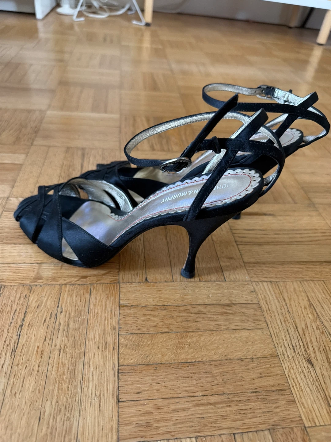 Jonathon & Murphy Black Satin Strappy Heels - Size 8 - photo 3