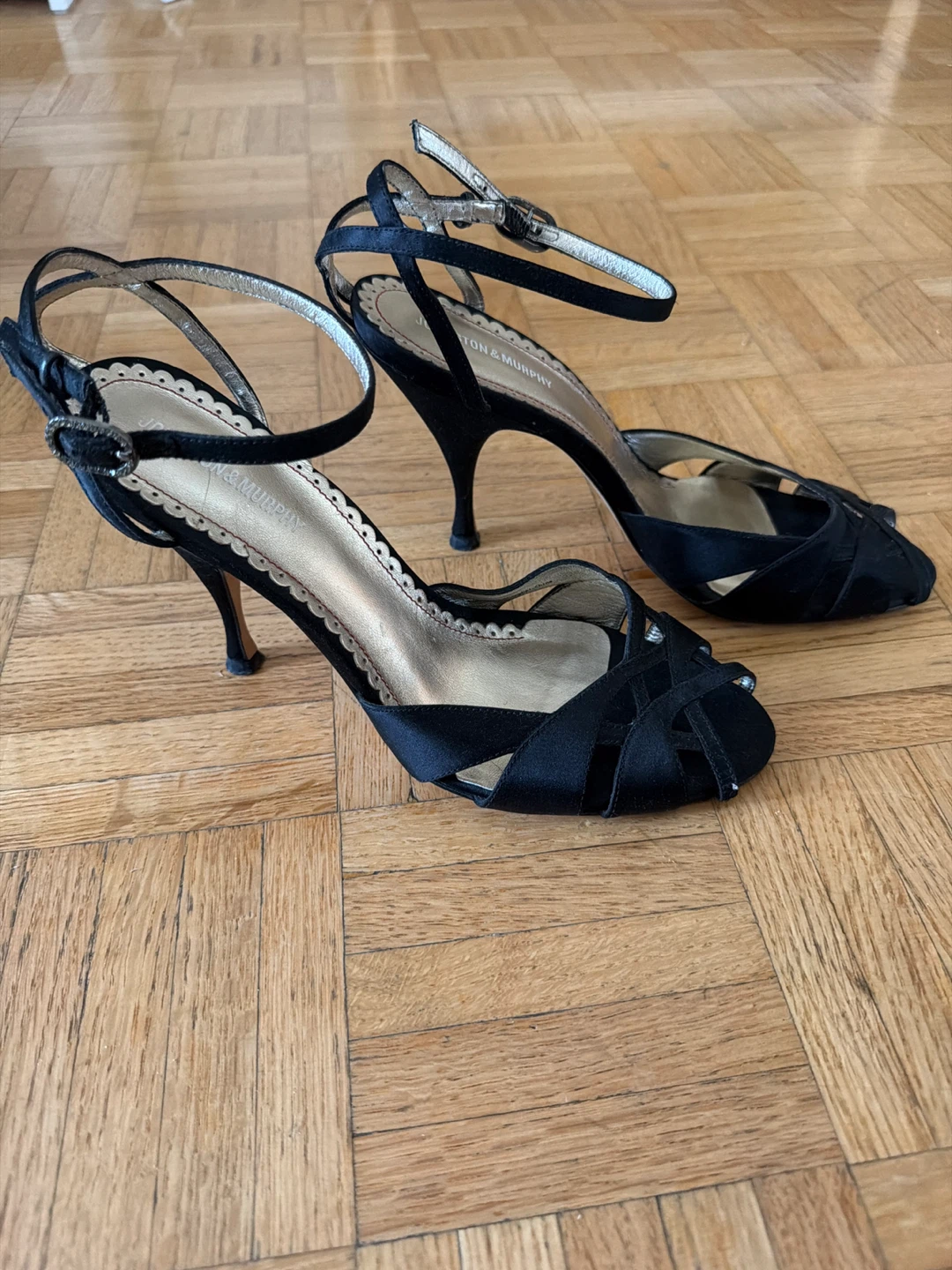 Jonathon & Murphy Black Satin Strappy Heels - Size 8 - photo 2