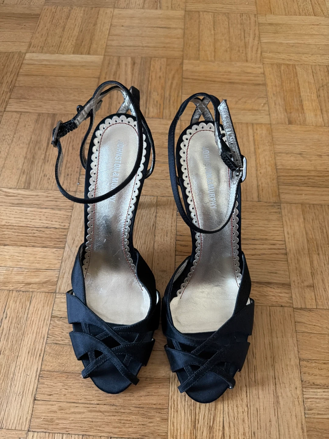 Jonathon & Murphy Black Satin Strappy Heels - Size 8 - photo 4