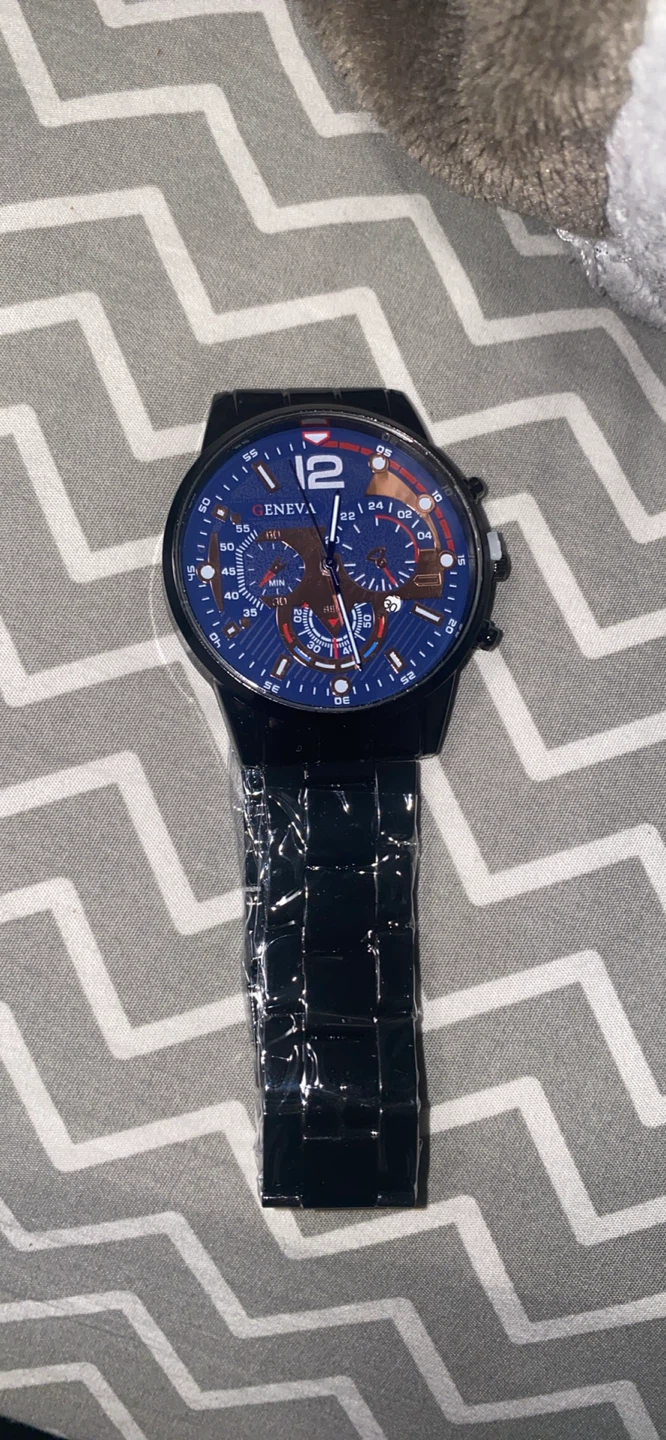 Geneva Blue Dial Chronograph Watch - Black