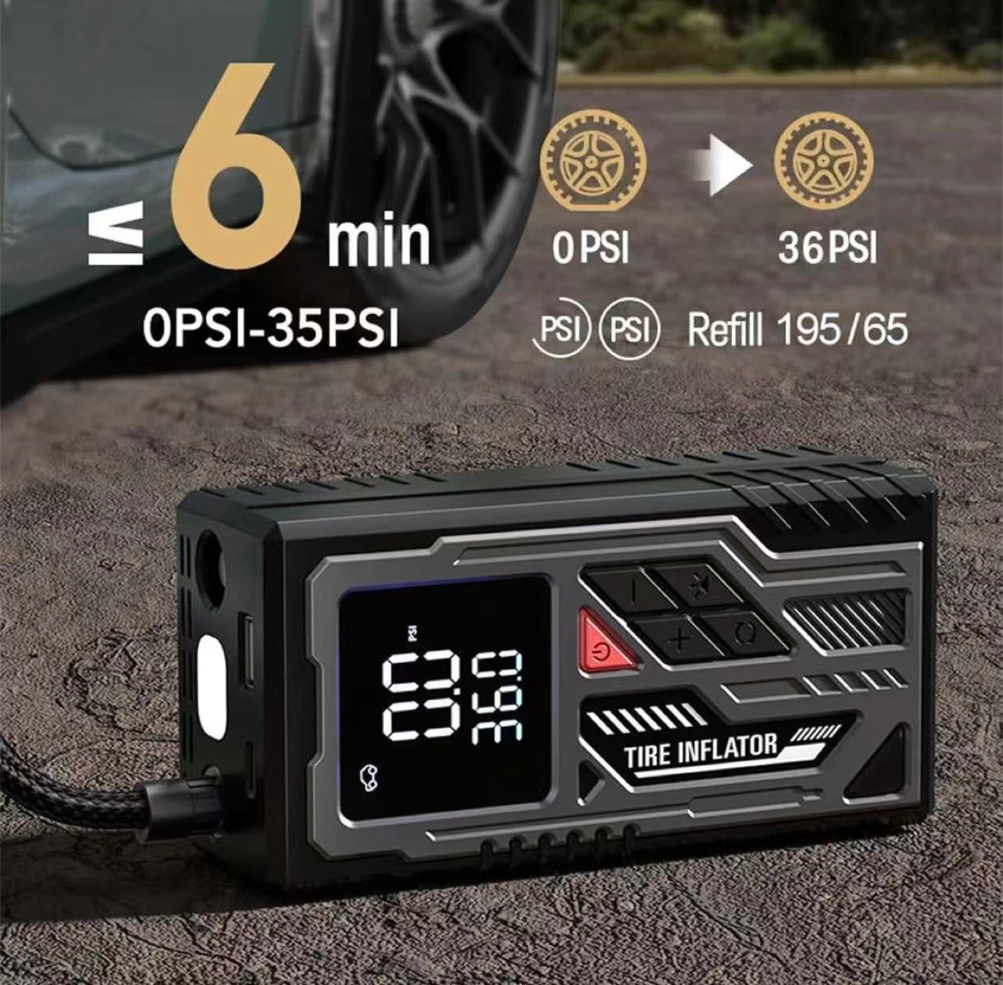 Portable Wireless Tire Inflator with 4000mAh Battery - photo 4