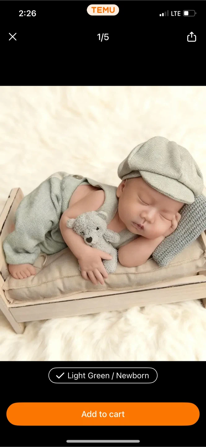 Baby Suspender Outfit with Hat - Light Green Newborn