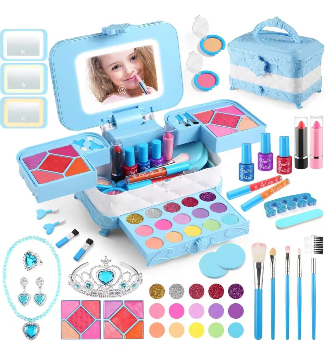 Princess Makeup Kit with LED Cosmetic Mirror