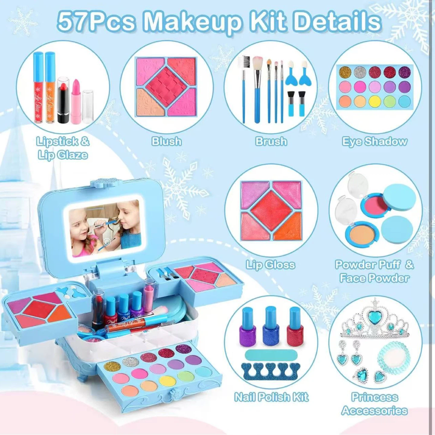 Princess Makeup Kit with LED Cosmetic Mirror - photo 3