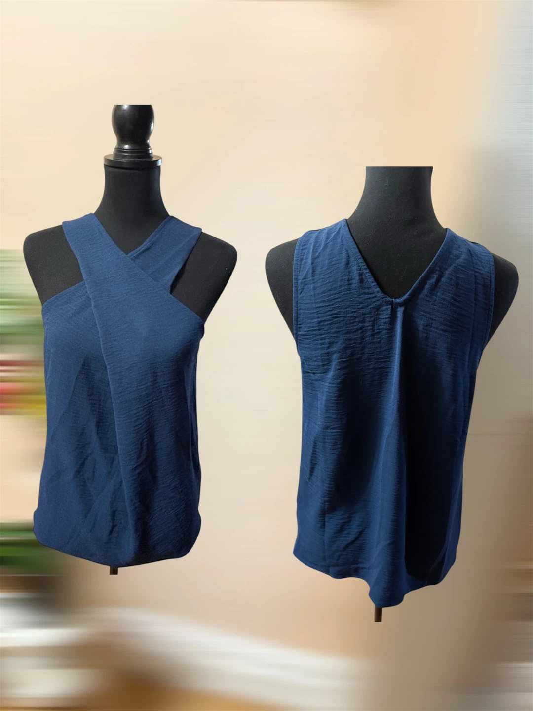 Blue Criss-Cross Halter Top Size S
