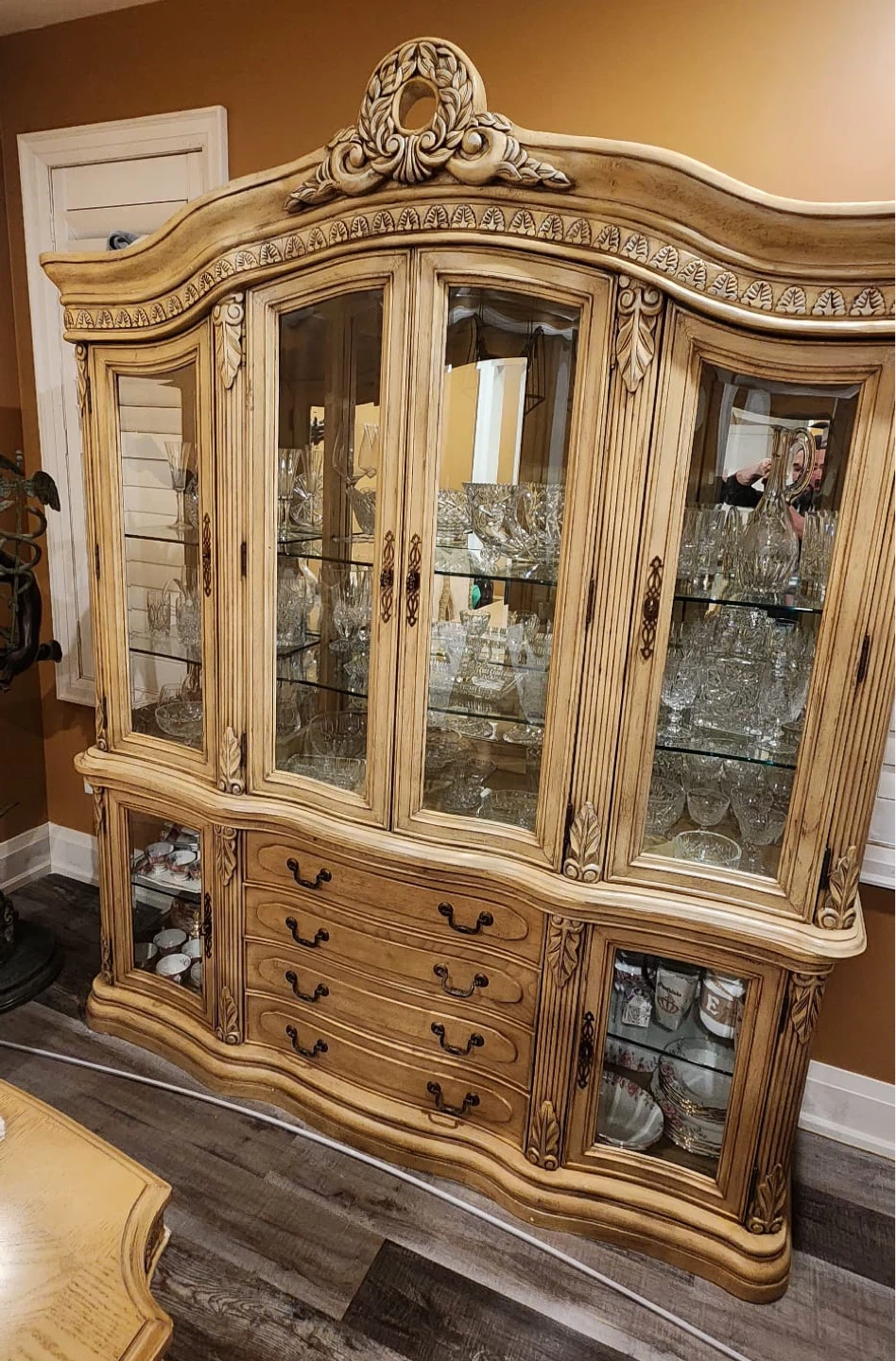 Vintage China Cabinet with Glass Doors and Drawers