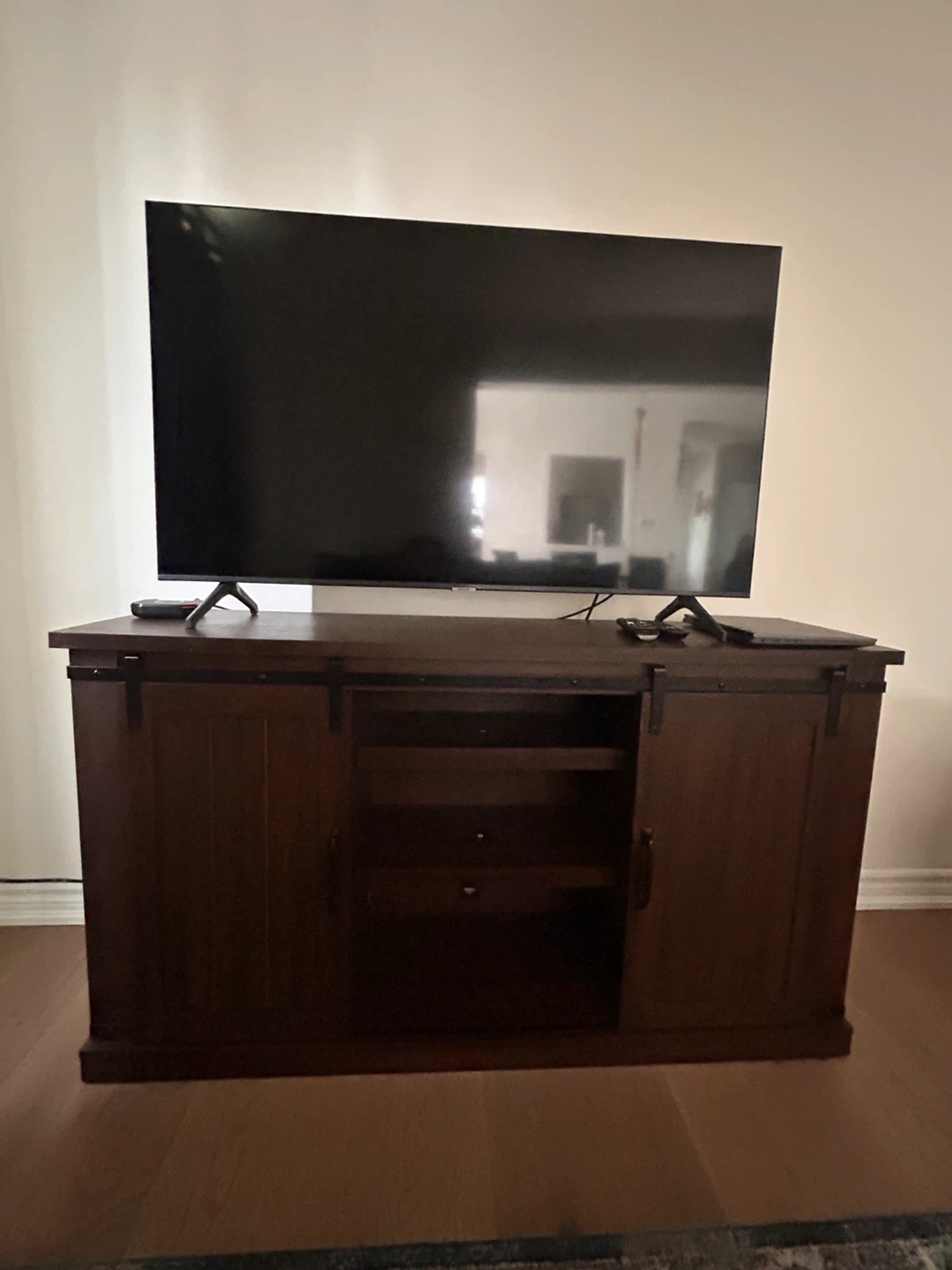 Dark Wood Barn Door TV Stand
