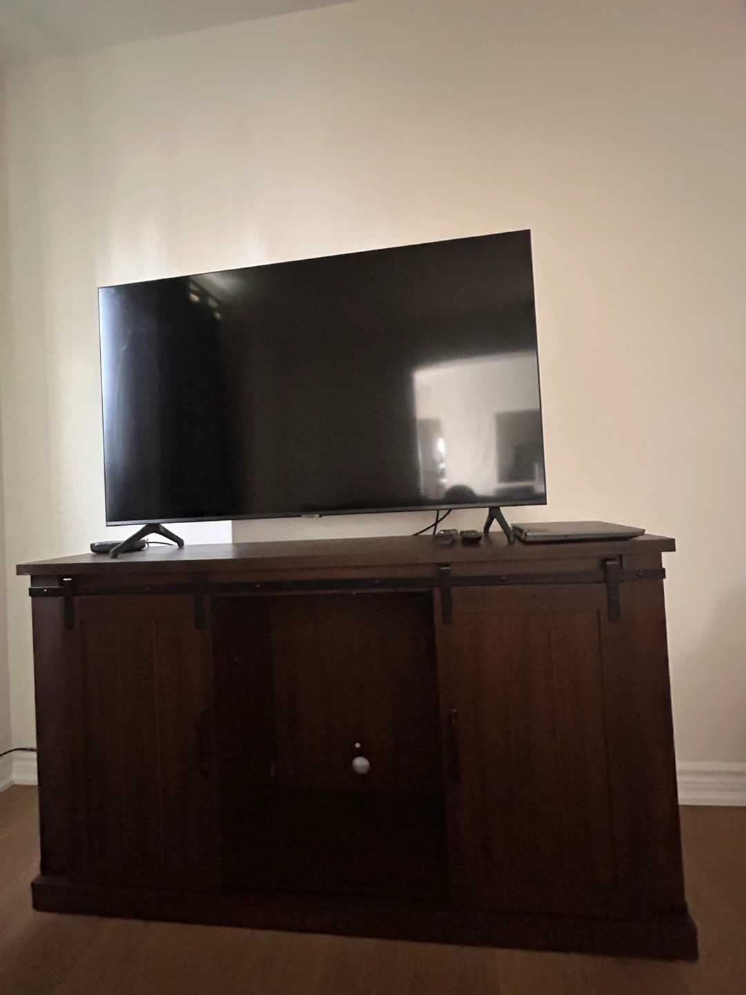 Dark Wood Barn Door TV Stand - photo 3