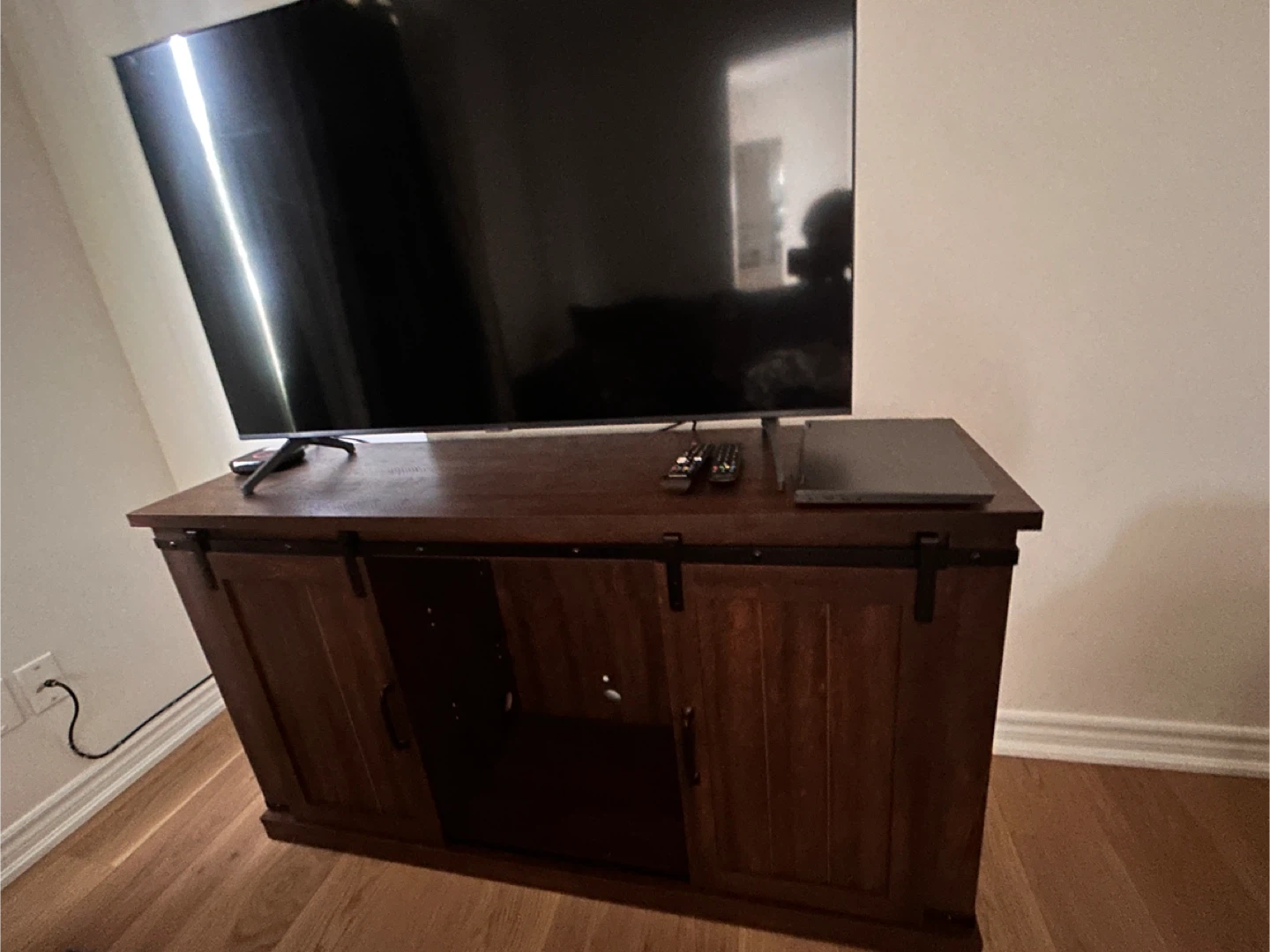 Dark Wood Barn Door TV Stand - photo 4