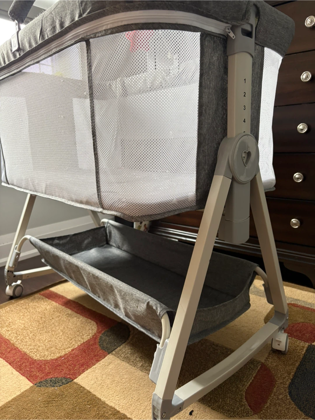 Bedside Grey Bassinet with Mobile