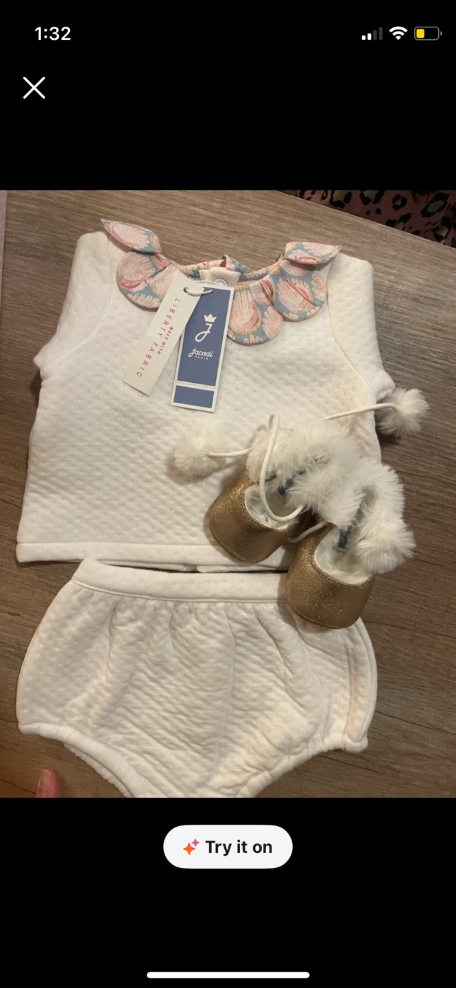 Jacadi Baby Girl Set - Quilted Top, Bloomers & Shoes