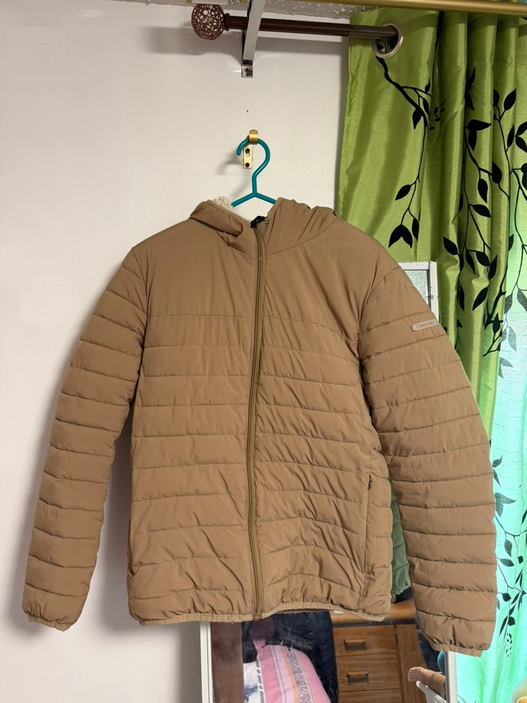 Calvin Klein Puffer Jacket with Sherpa Lined Hood - Tan - photo 2