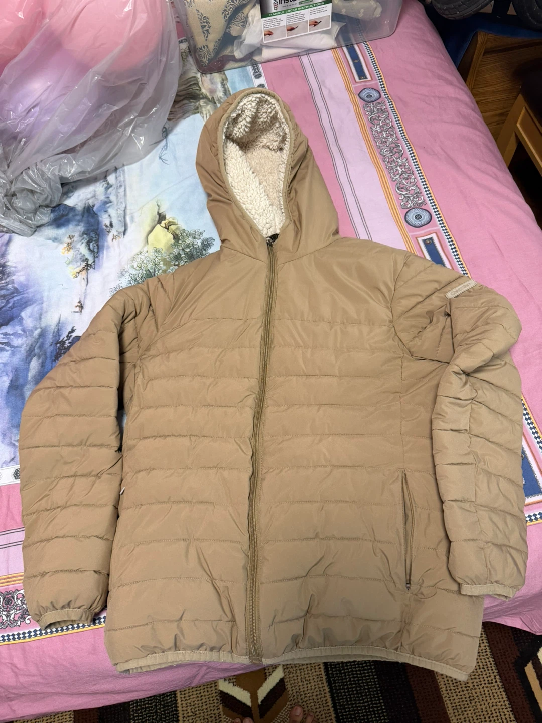 Calvin Klein Puffer Jacket with Sherpa Lined Hood - Tan - photo 3