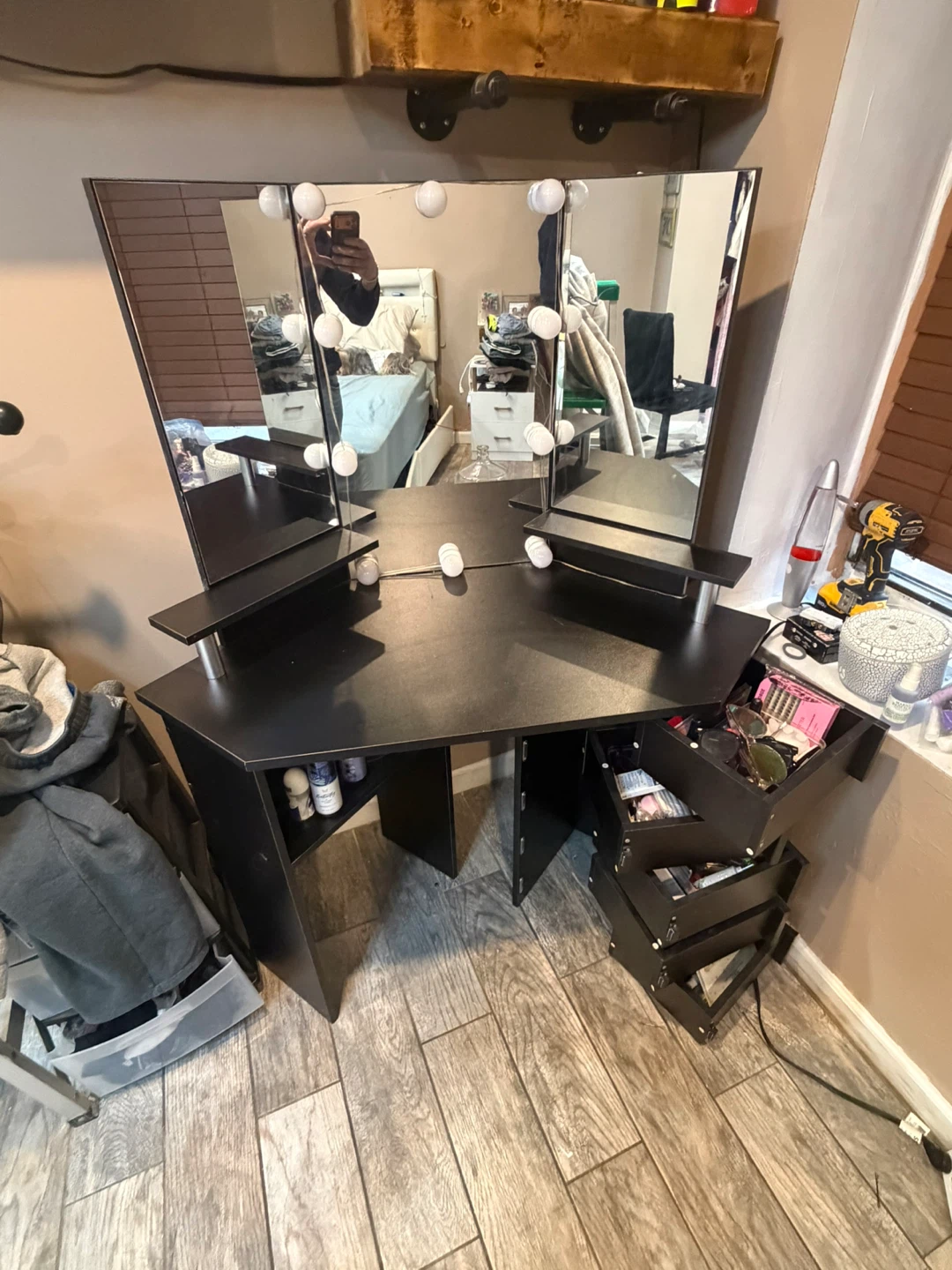 Black Vanity Desk with Lights and Mirror - photo 2