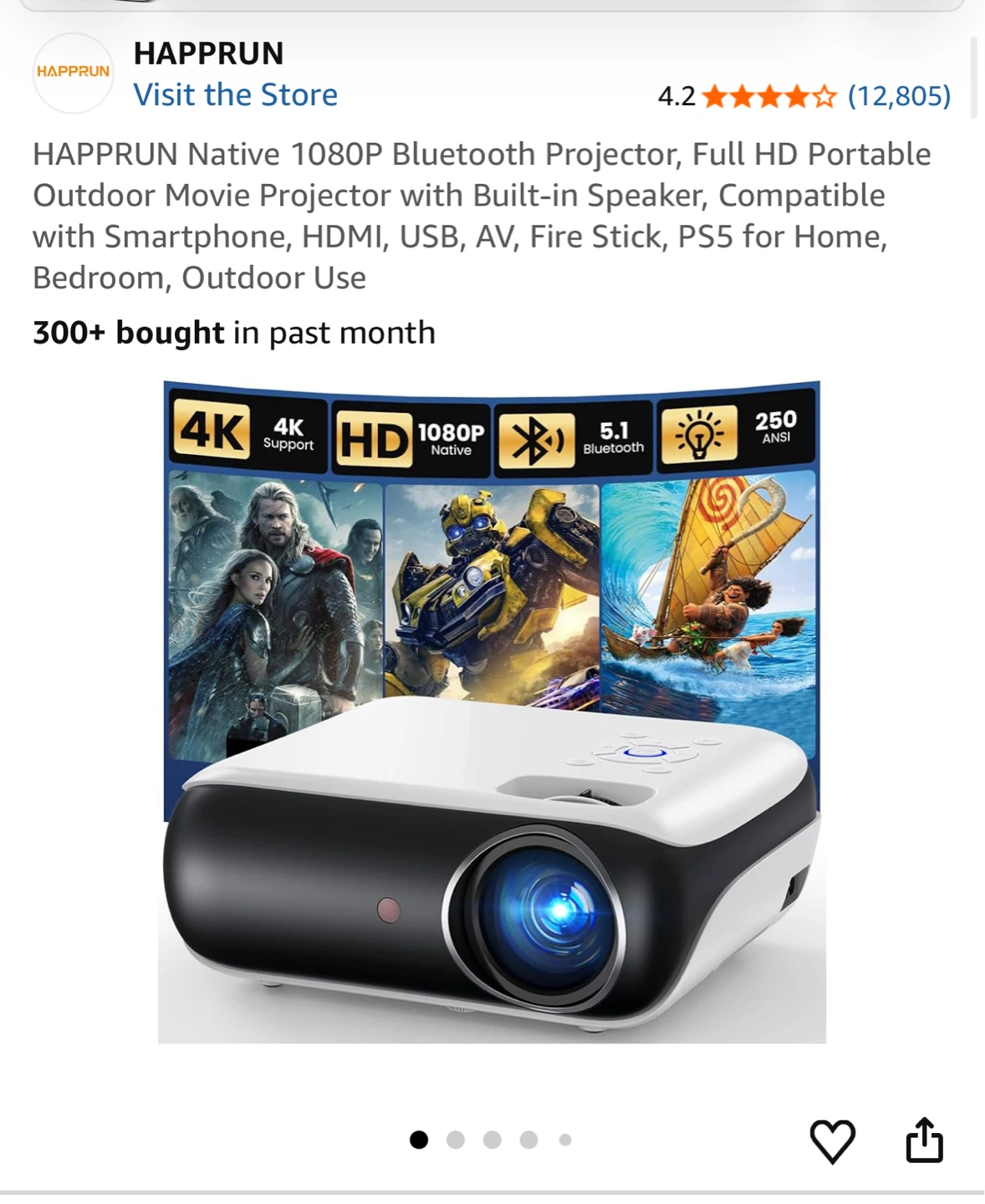 HAPPRUN Native 1080P Bluetooth Projector - photo 2