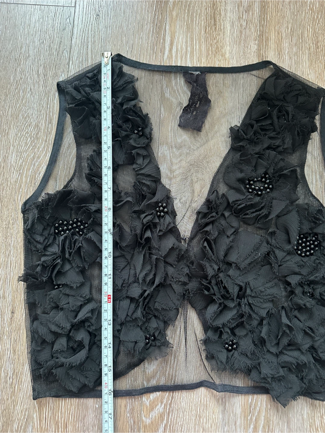 Vintage Black Mesh Floral Embellished Vest - photo 3