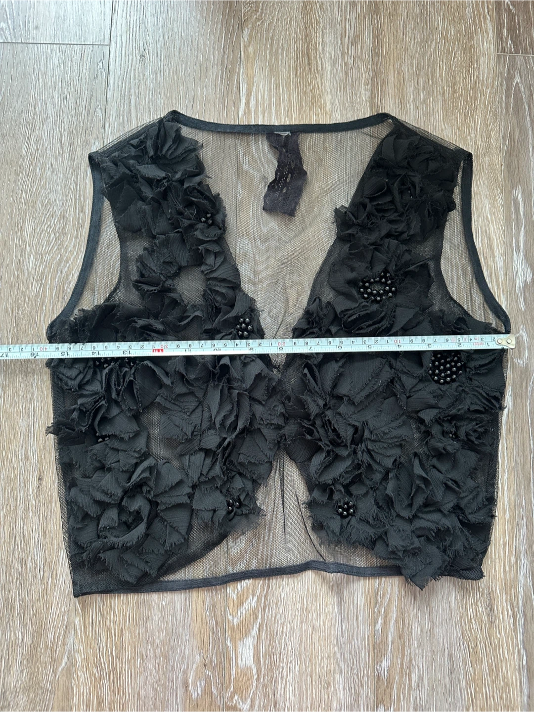 Vintage Black Mesh Floral Embellished Vest - photo 4