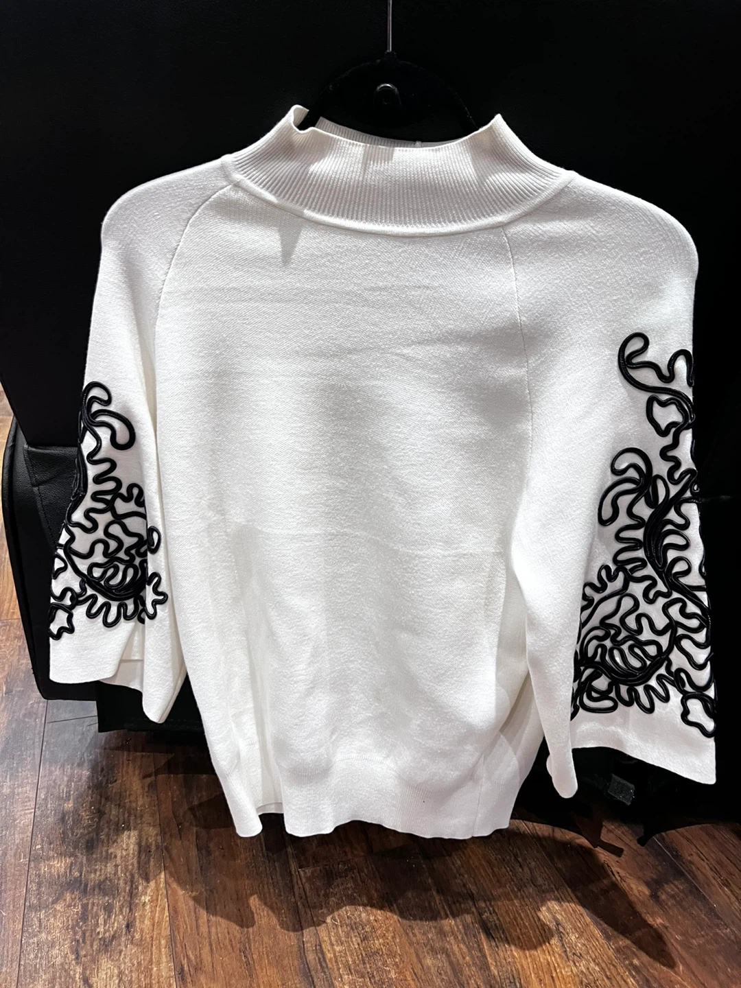 ANNE FONTAINE White Sweater with Black Embellishment Size 40