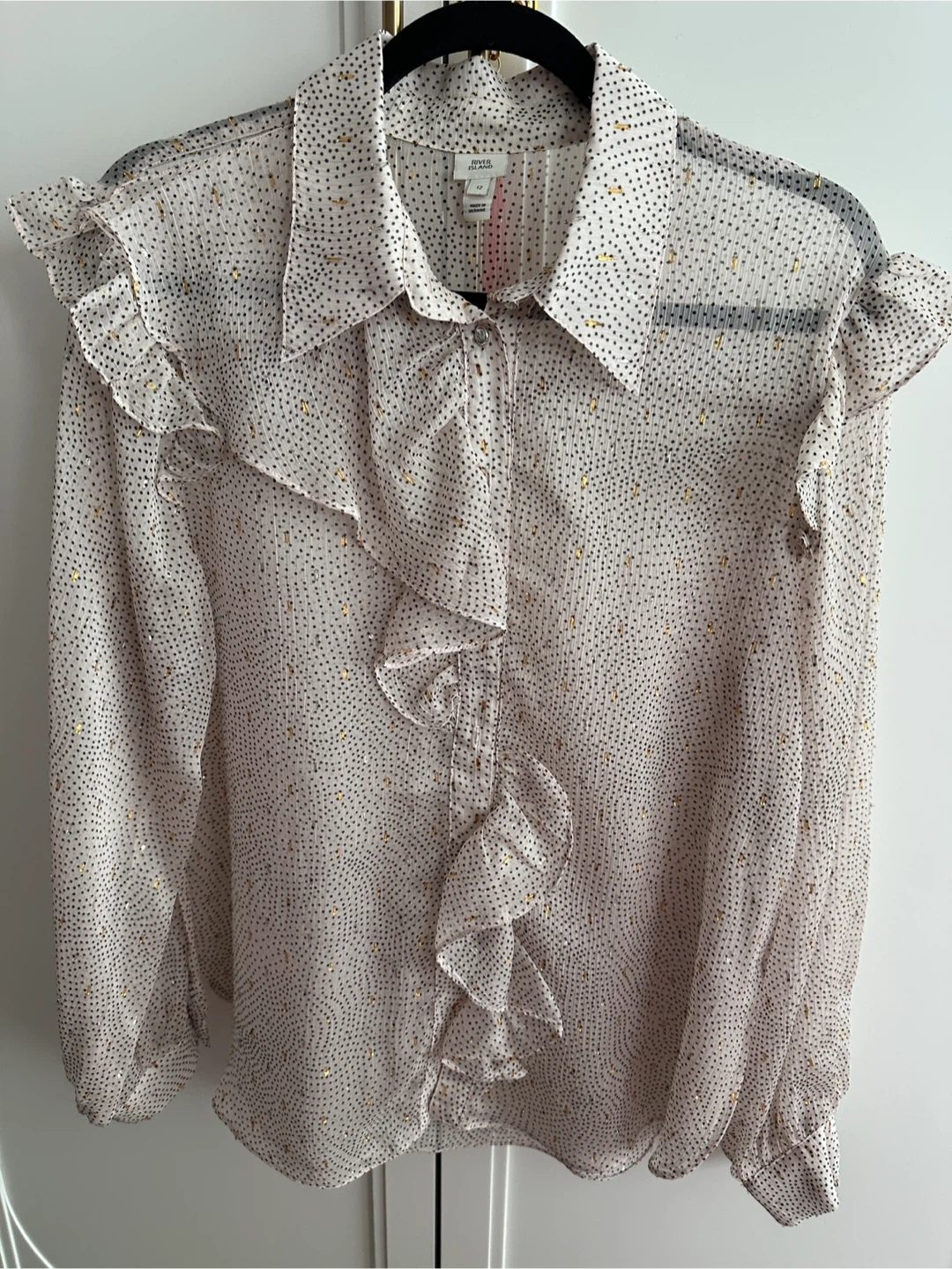 River Island Women's pink Polka Dot Ruffle Blouse - Size 12