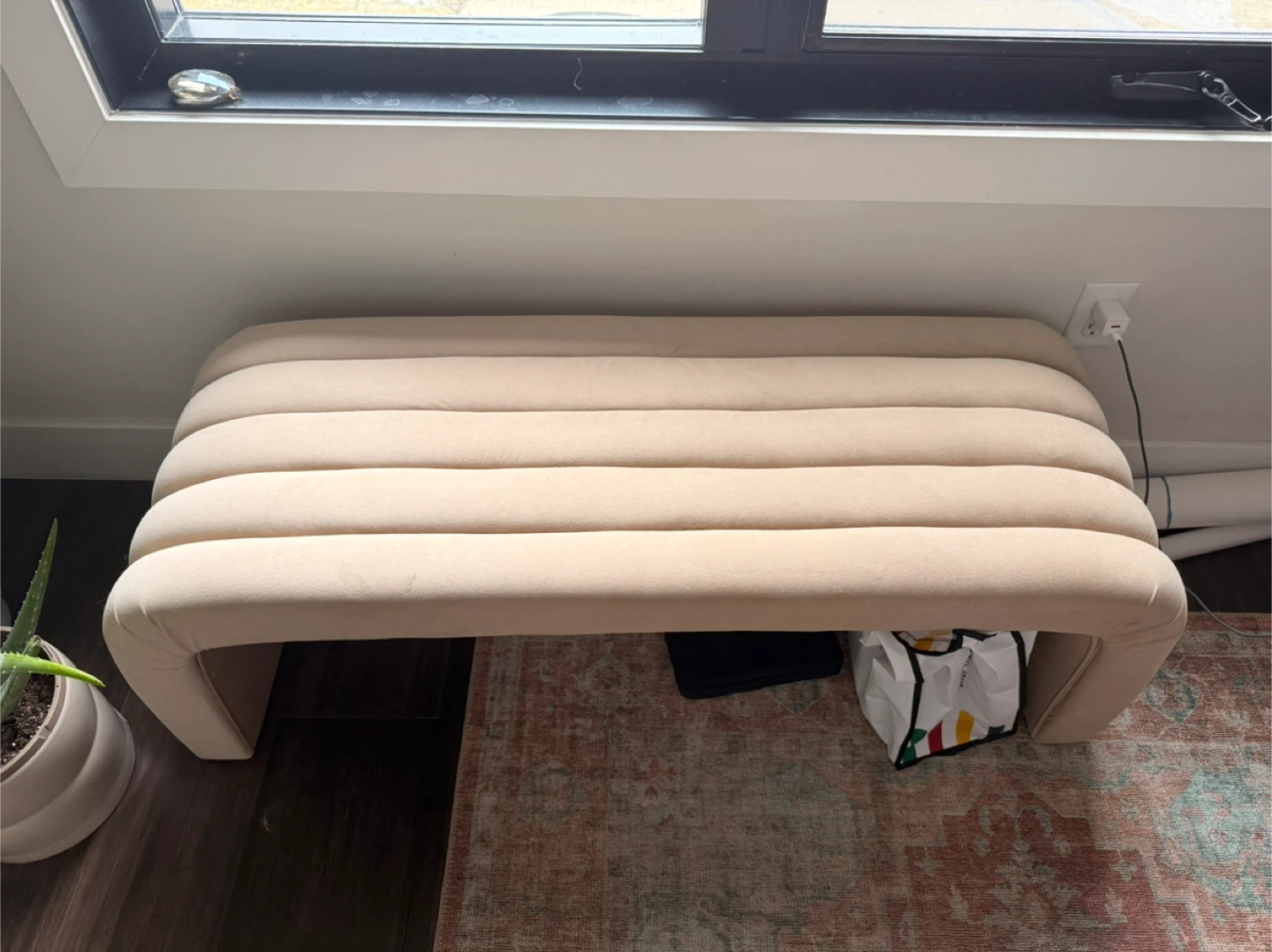 Nude/slight blush Channel Tufted Bench