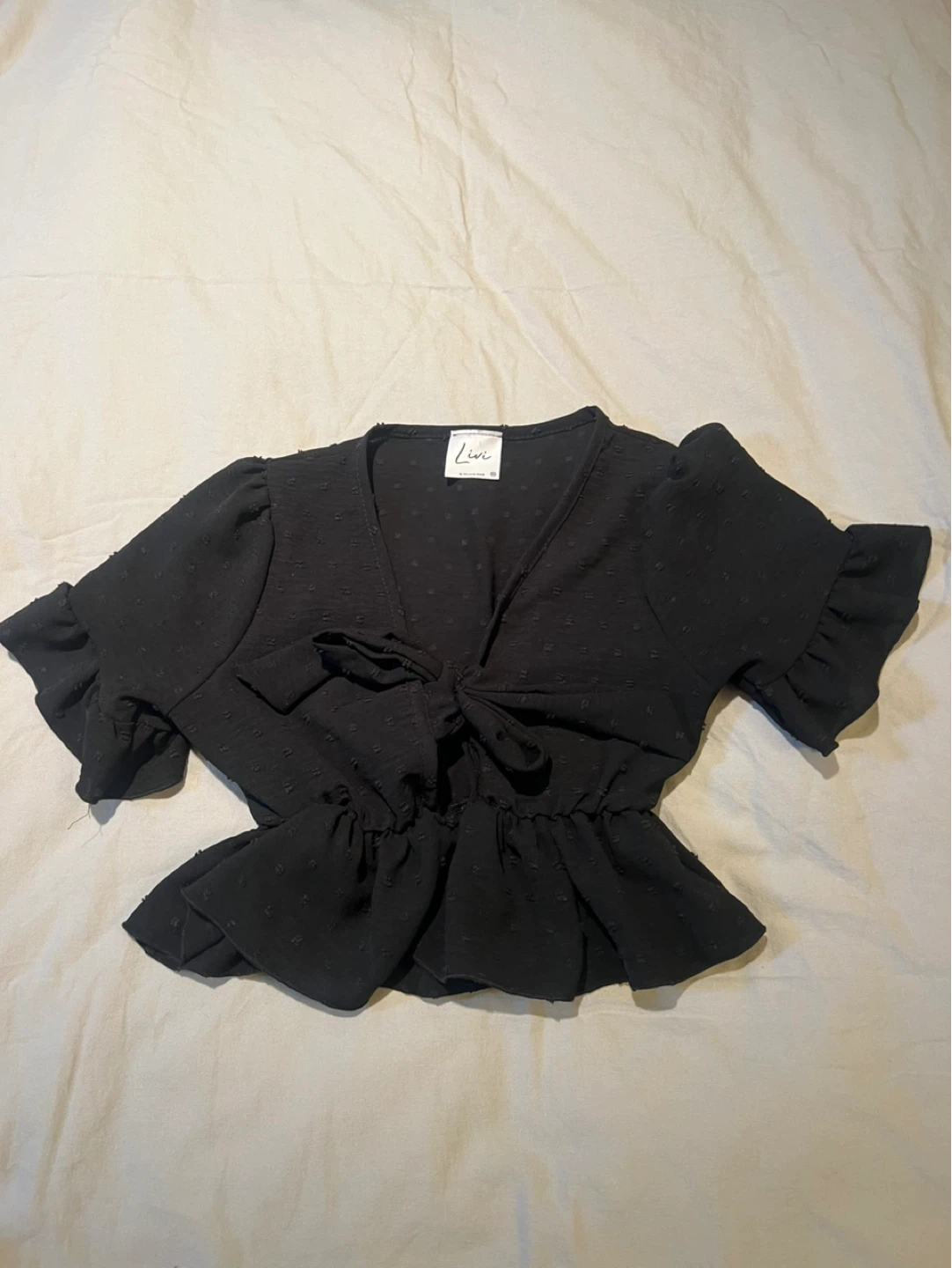 Black Peplum Tie-Front Top