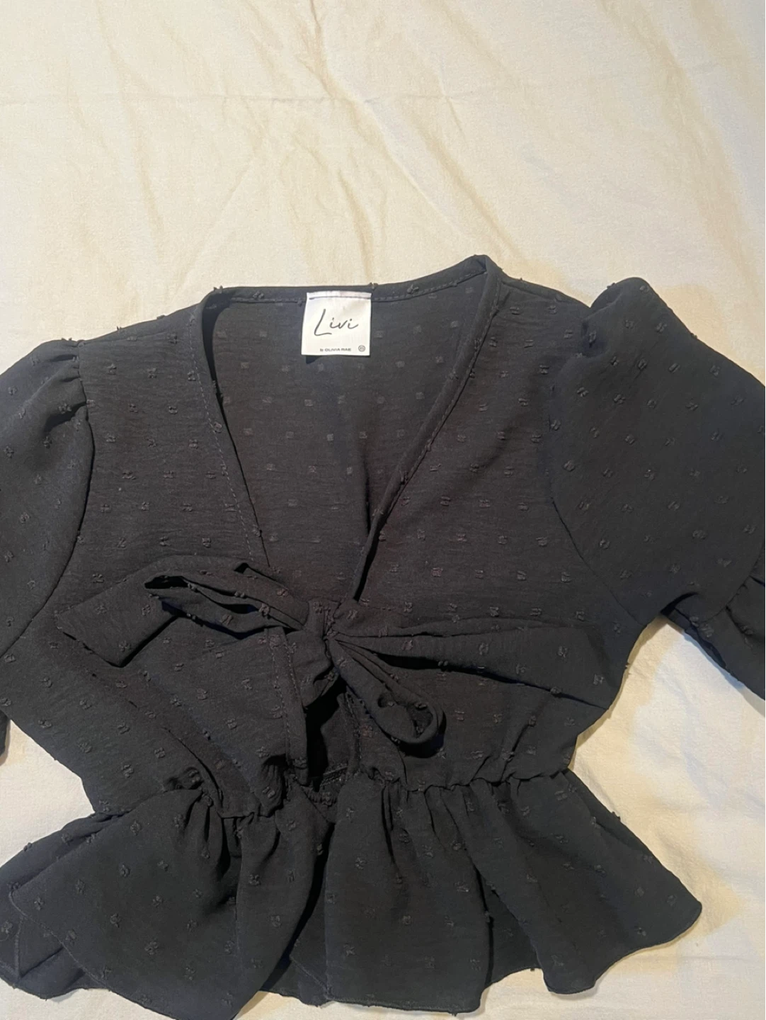 Black Peplum Tie-Front Top - photo 2