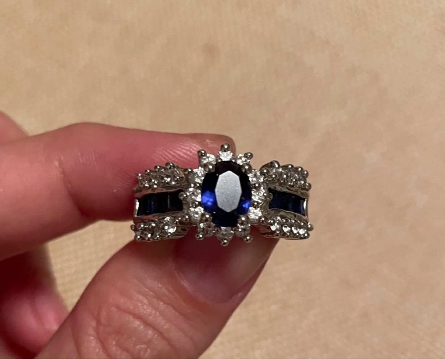 Sterling Silver Blue Sapphire Halo Ring