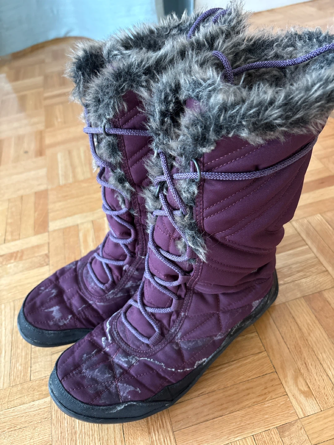 Purple super Warm Quilted Winter Boots with Faux Fur Trim
