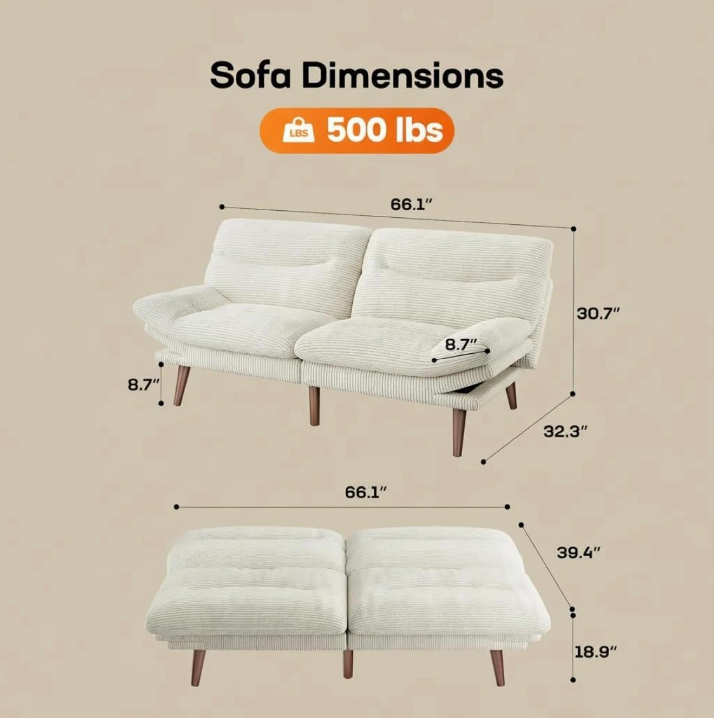 Cream Corduroy Sofa Bed - photo 3