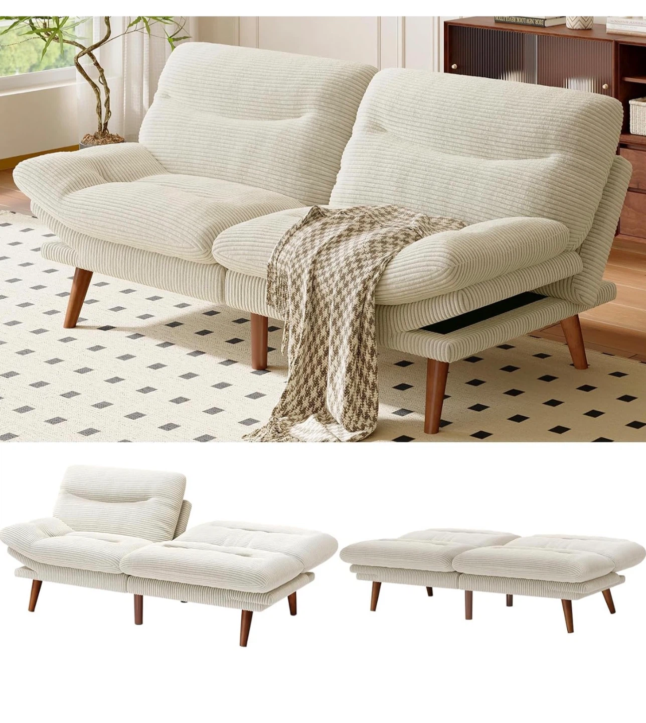 Cream Corduroy Sofa Bed - photo 4