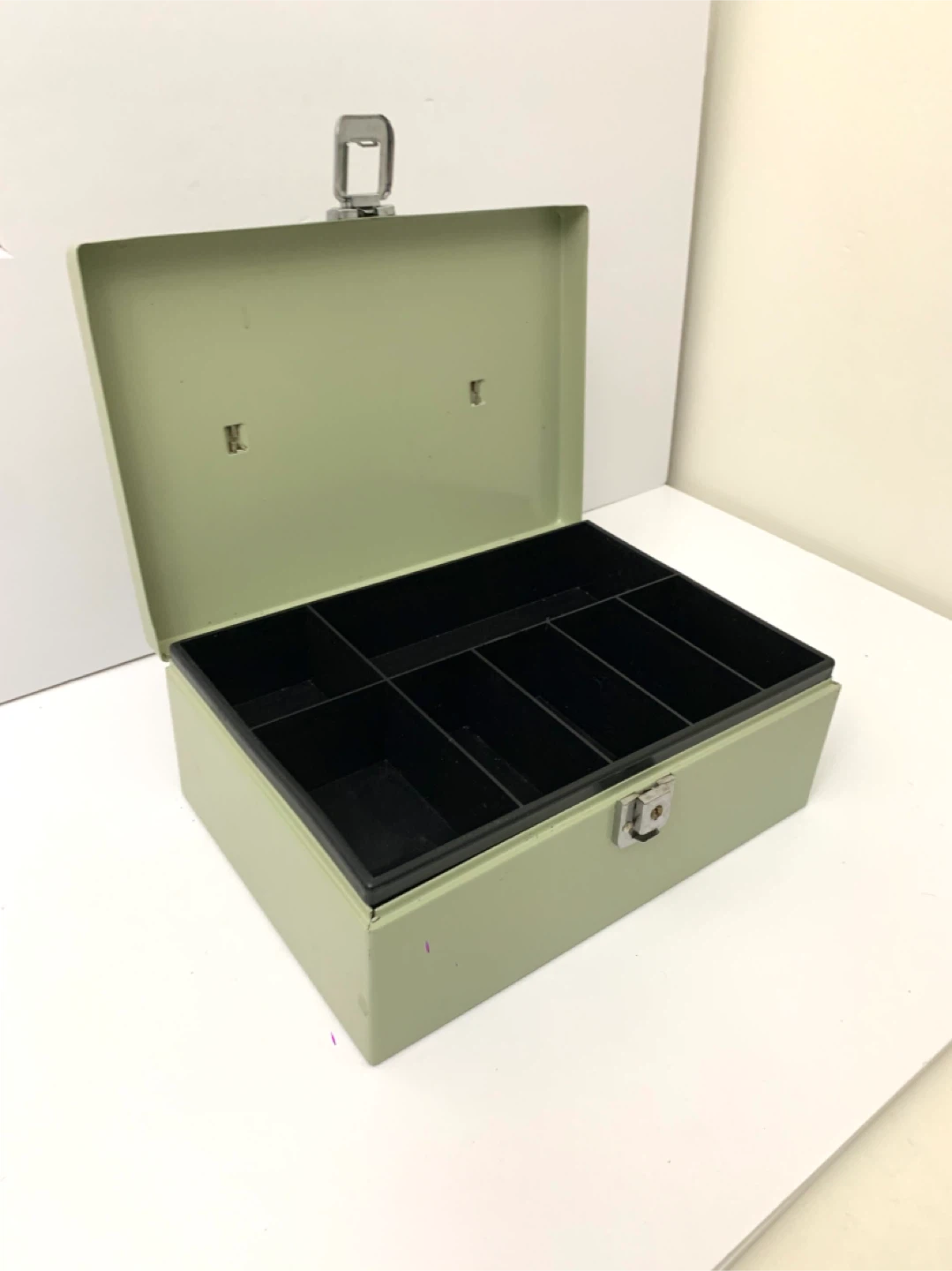 Cash Box Metal Lock Box Money Organizer Green Portable - photo 2