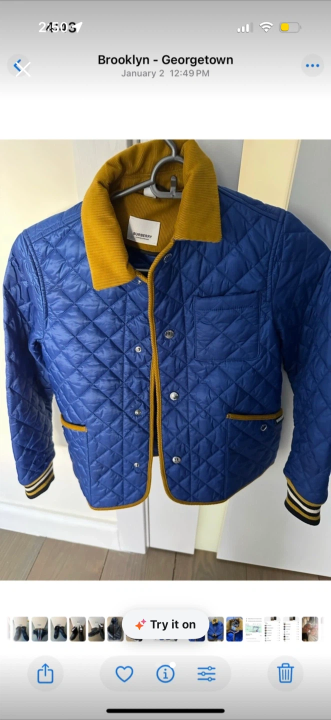 Burberry boys p Quilted Jacket - Blue with Yellow Collar