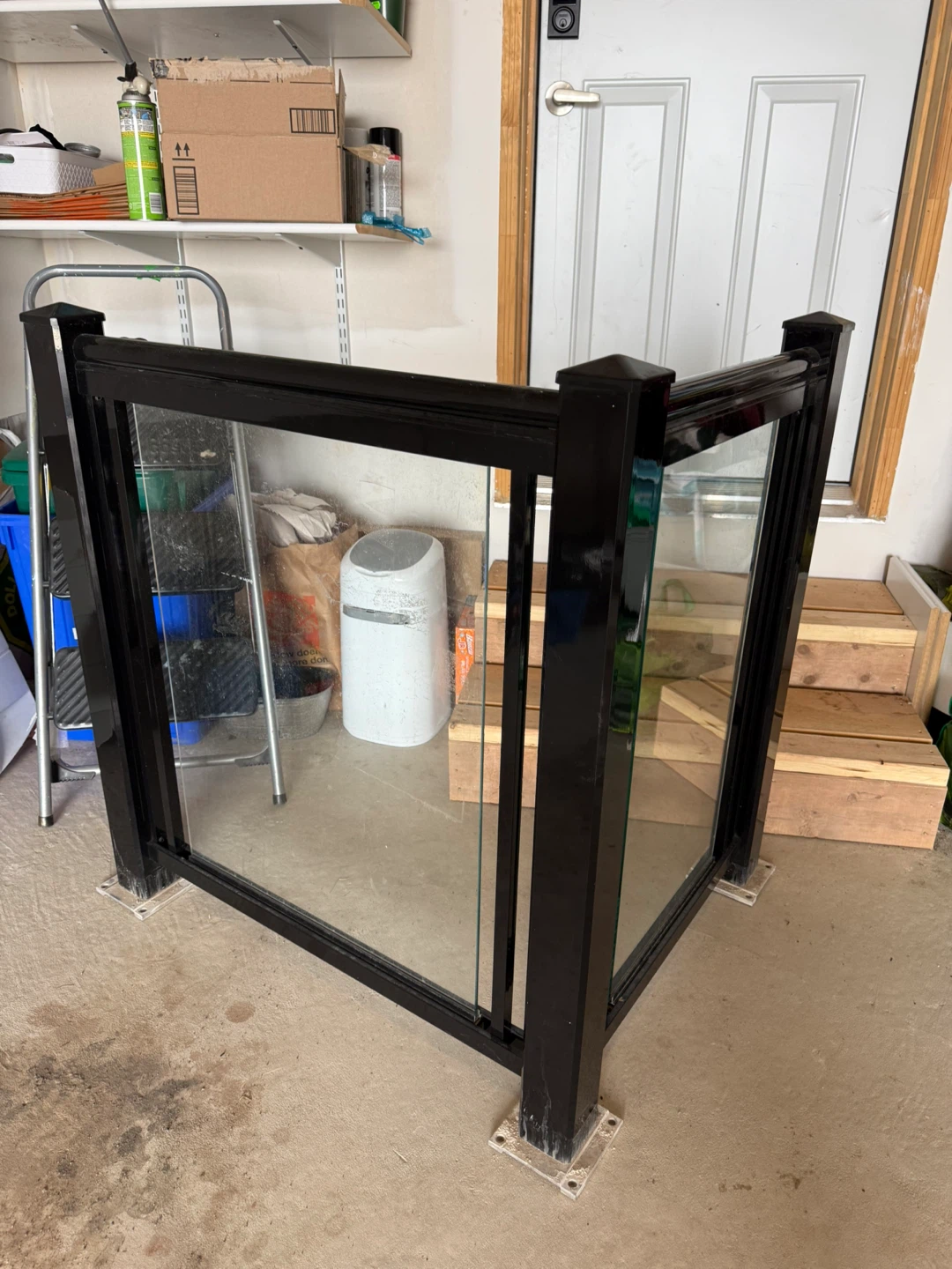 Black Metal and Glass Balcony Railing Section