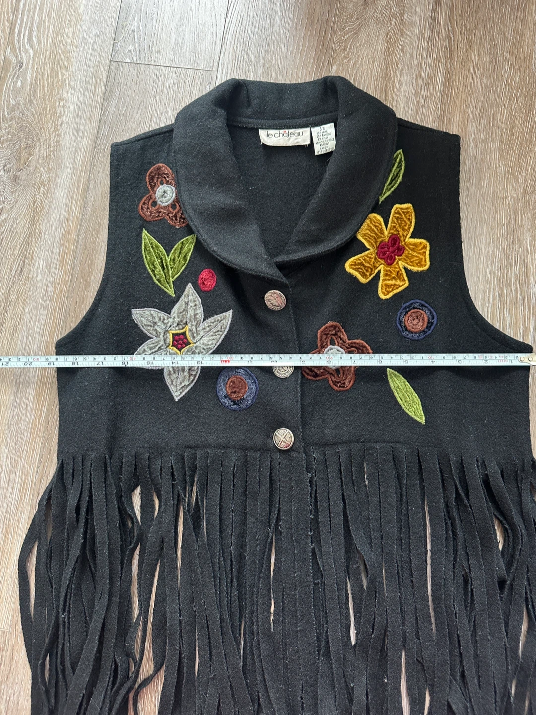 Vintage Le Château Black Embroidered Fringe Vest S/M - photo 5