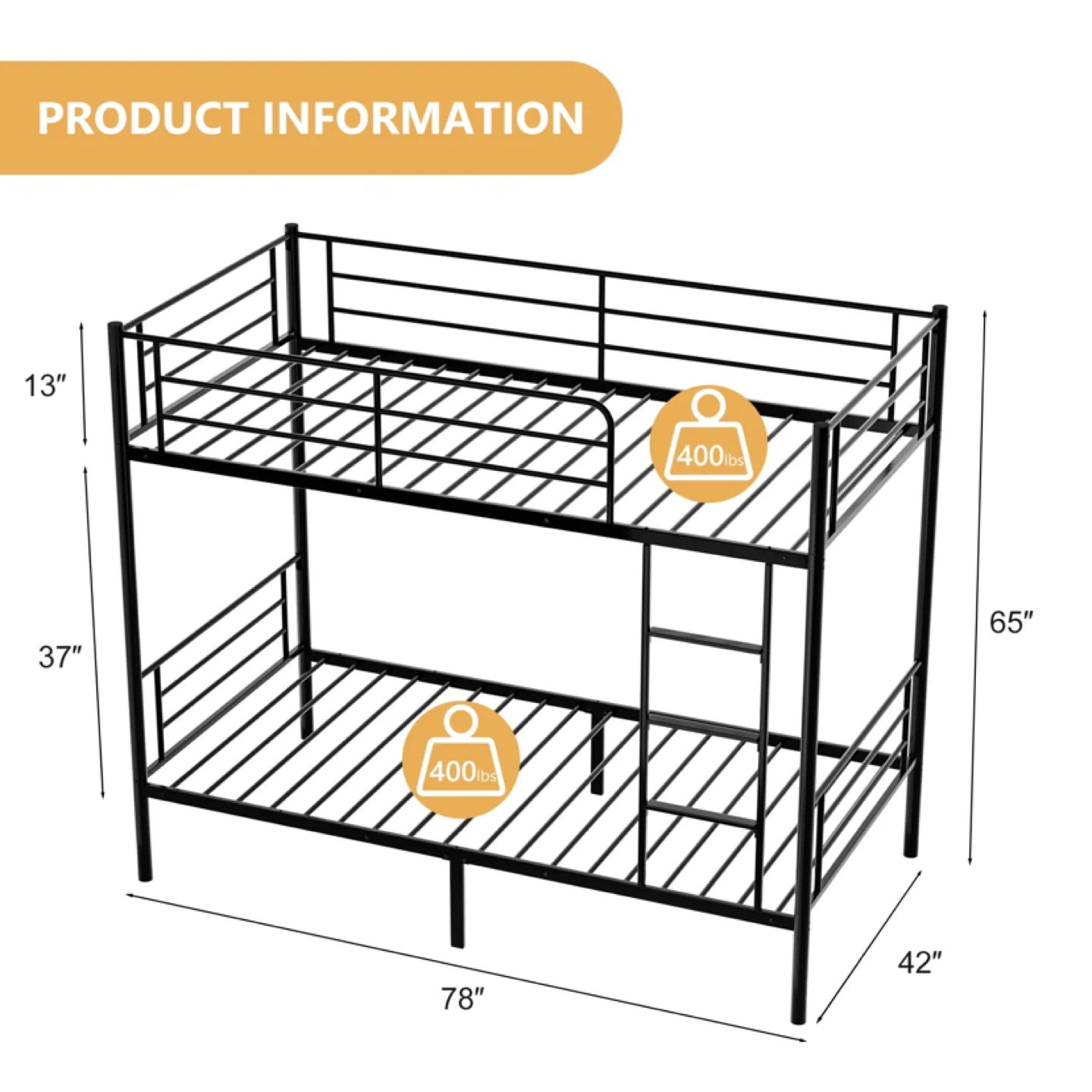 Ktaxon Twin over Twin Steel Bunk Beds Frame - photo 2