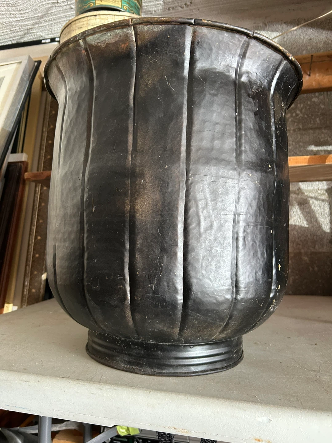 Large Vintage Black Metal Planter