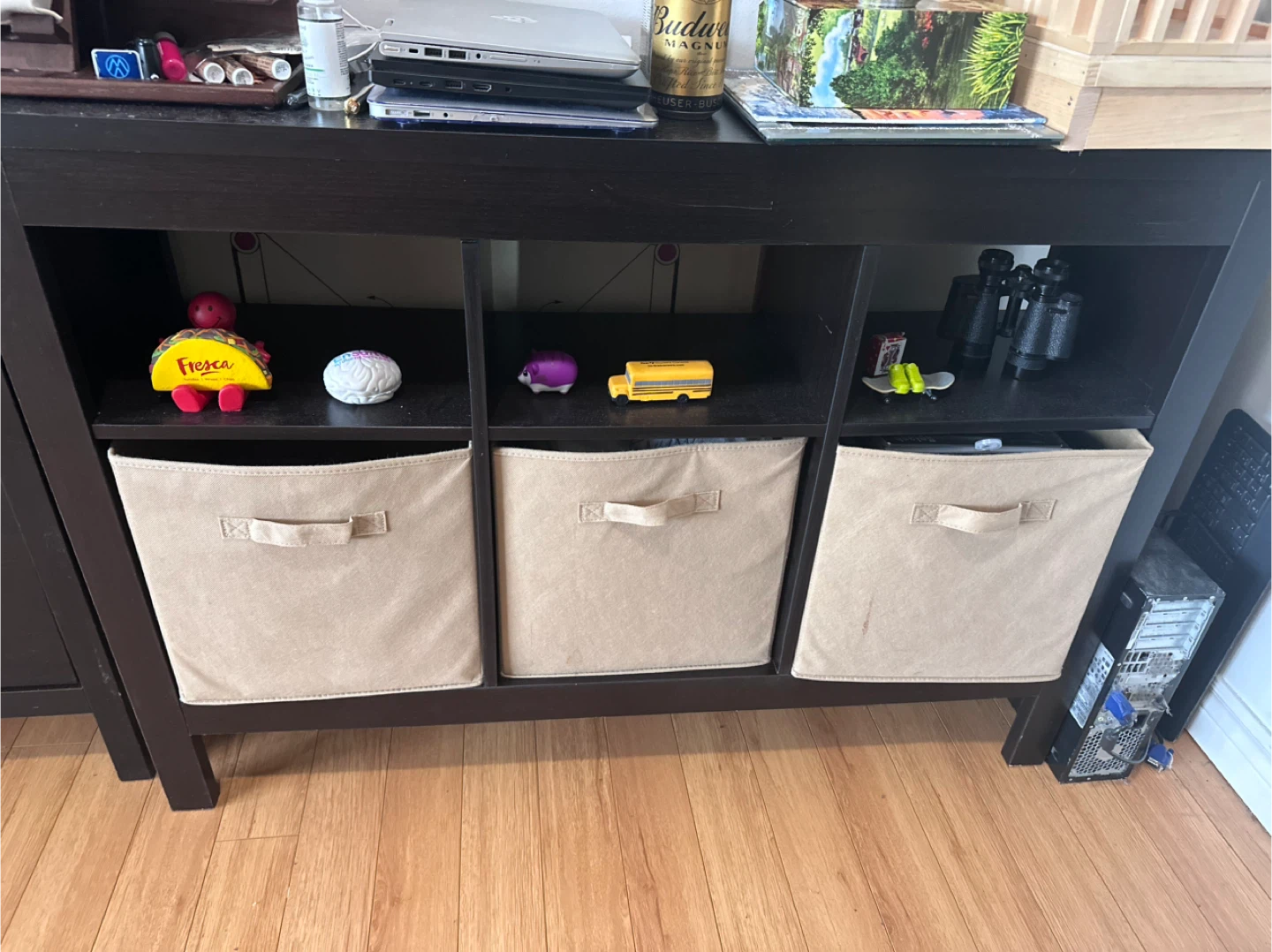 Storage Shelf with Fabric Bins