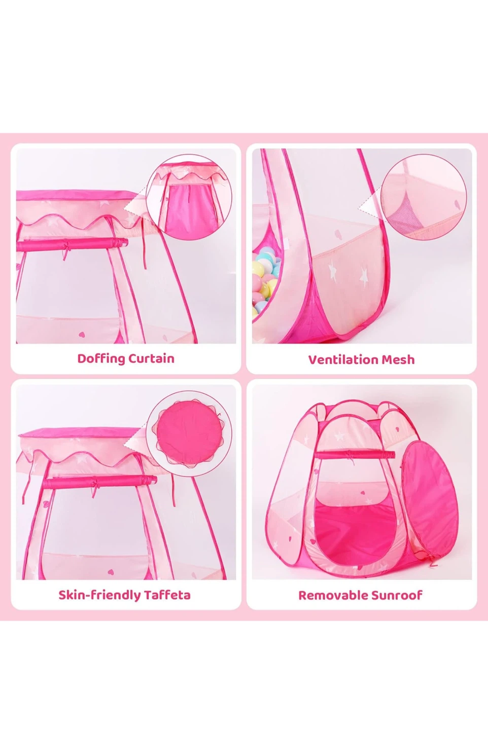 Pink Pop-Up Play Tent with LED Star Lights & 50 Balls - photo 4