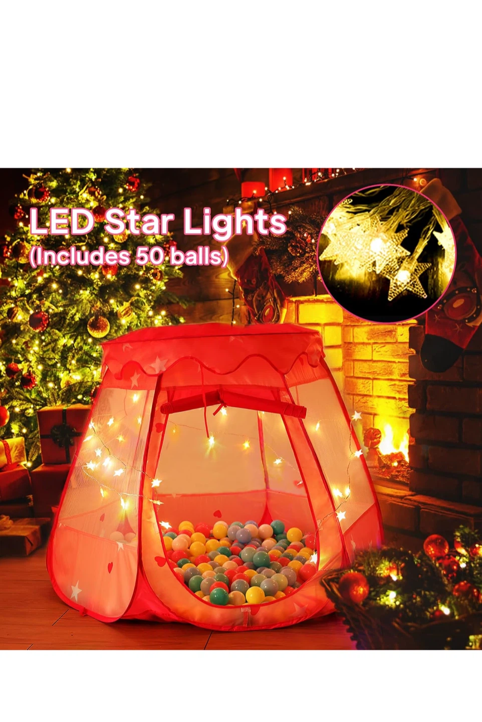 Pink Pop-Up Play Tent with LED Star Lights & 50 Balls - photo 3