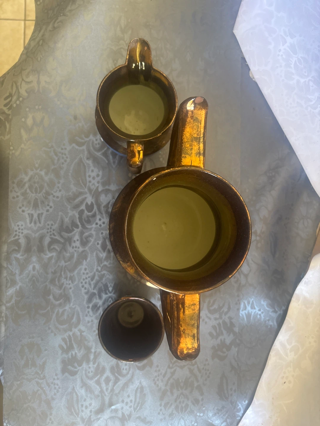 Antique 3-Piece Ceramic Creamer, Sugar Bowl, and Vase Set - photo 2