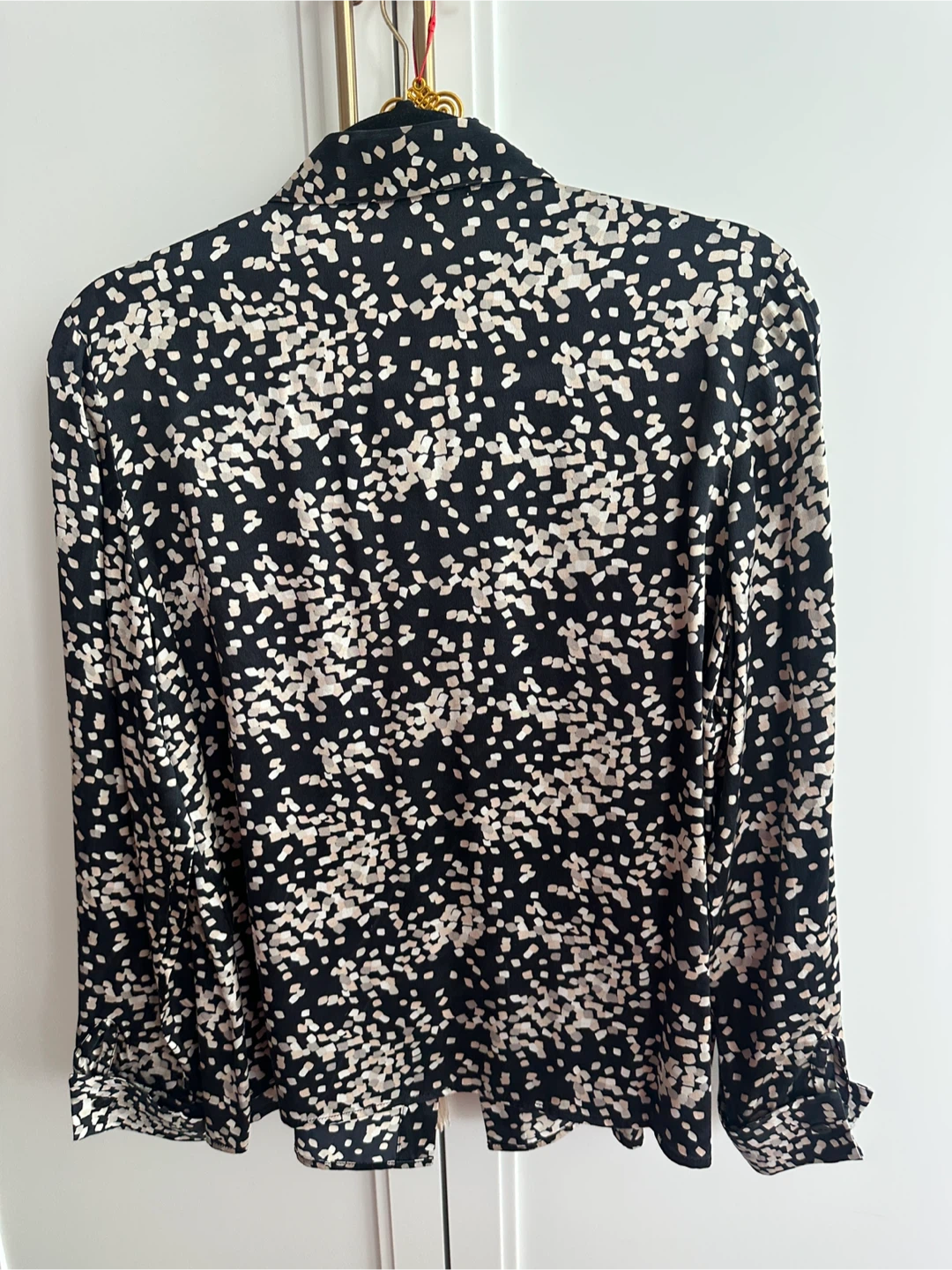 Simon Chang Silk Blouse - size 8, Black/Cream Print - photo 4