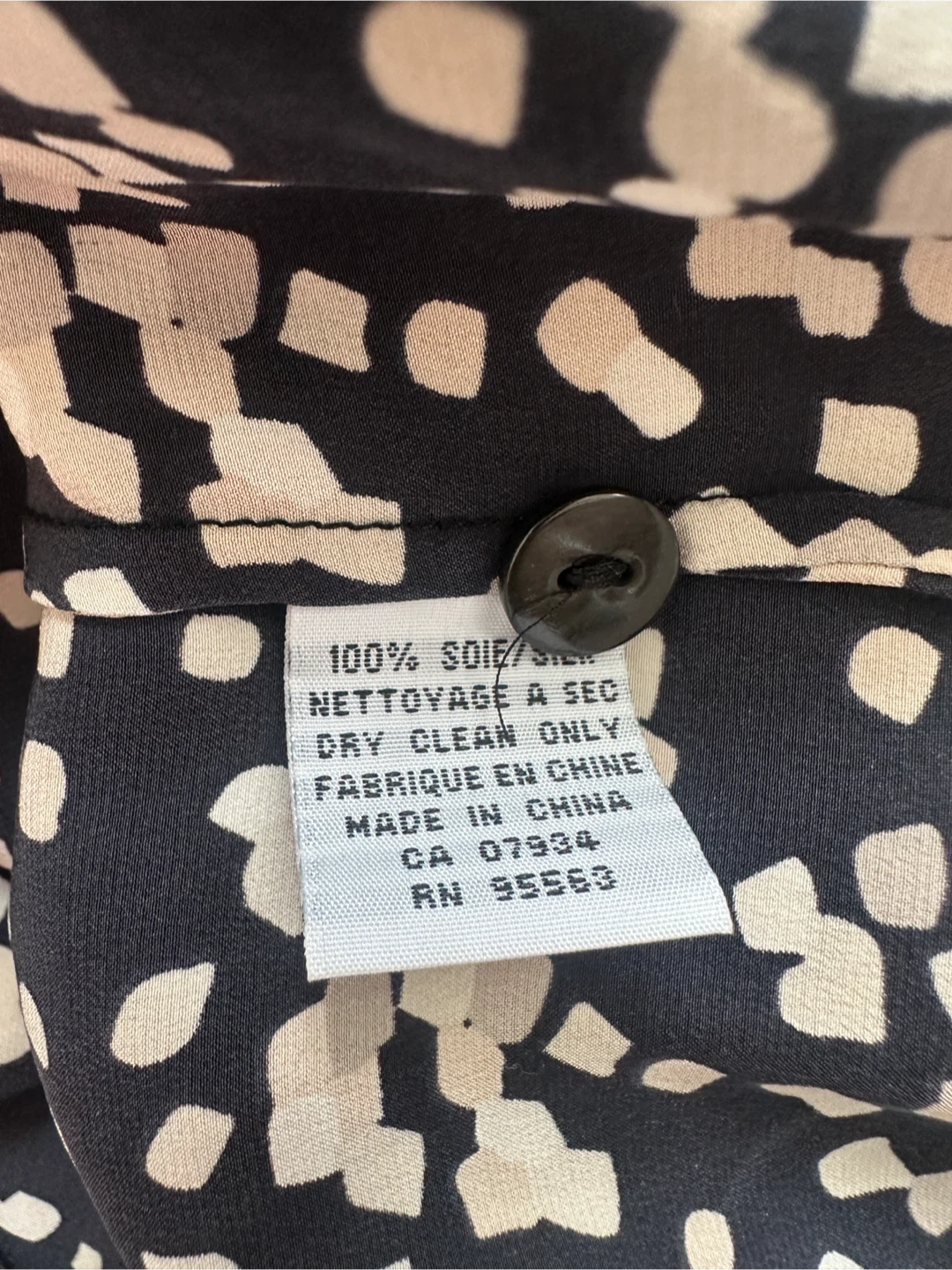 Simon Chang Silk Blouse - size 8, Black/Cream Print - photo 5