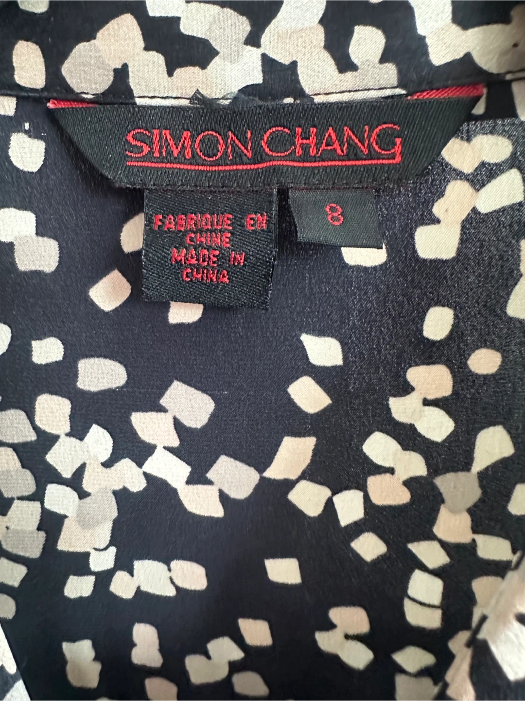 Simon Chang Silk Blouse - size 8, Black/Cream Print - photo 2