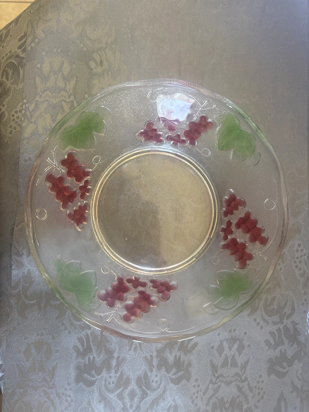 Clear Glass Bowl with Grapes Design - photo 2