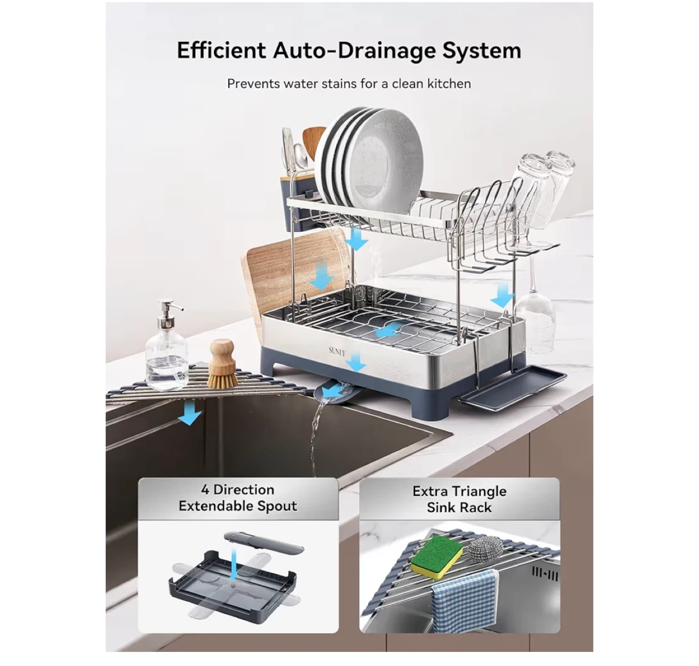 SUNLY 2-Tier Dish Rack with Auto-Drainage System - photo 4