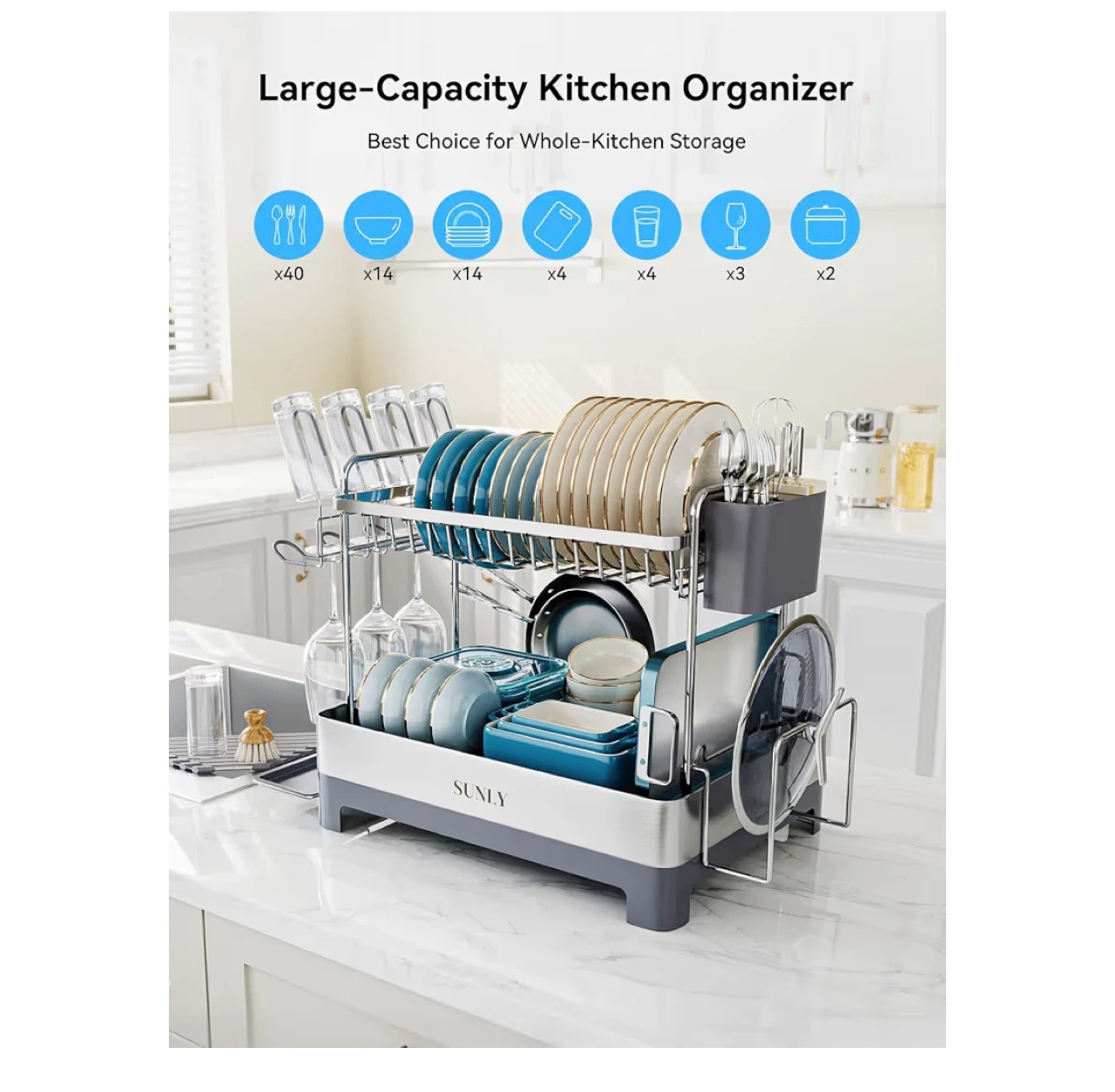 SUNLY 2-Tier Dish Rack with Auto-Drainage System - photo 3