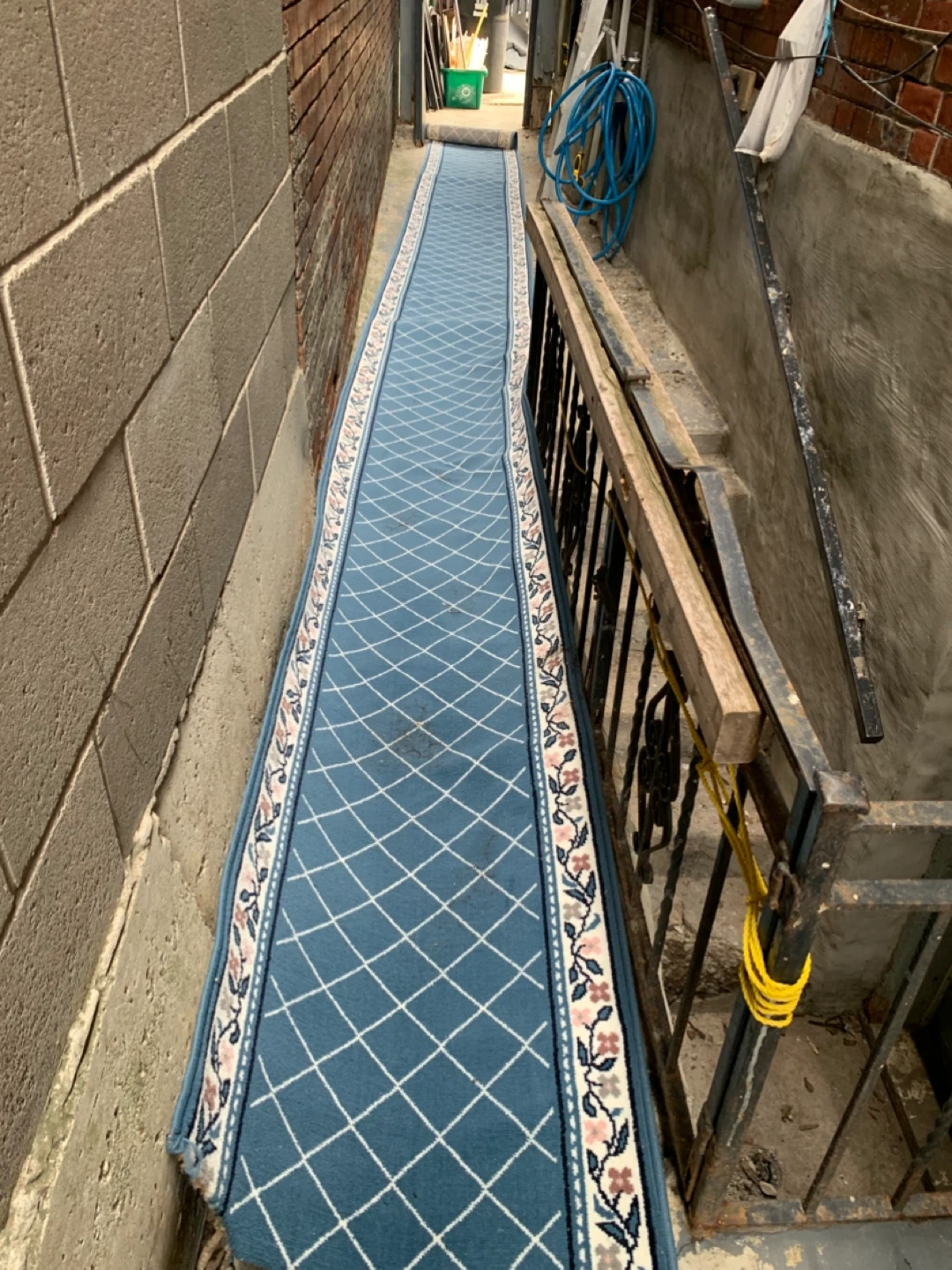 Blue Runner Carpet with Floral Border