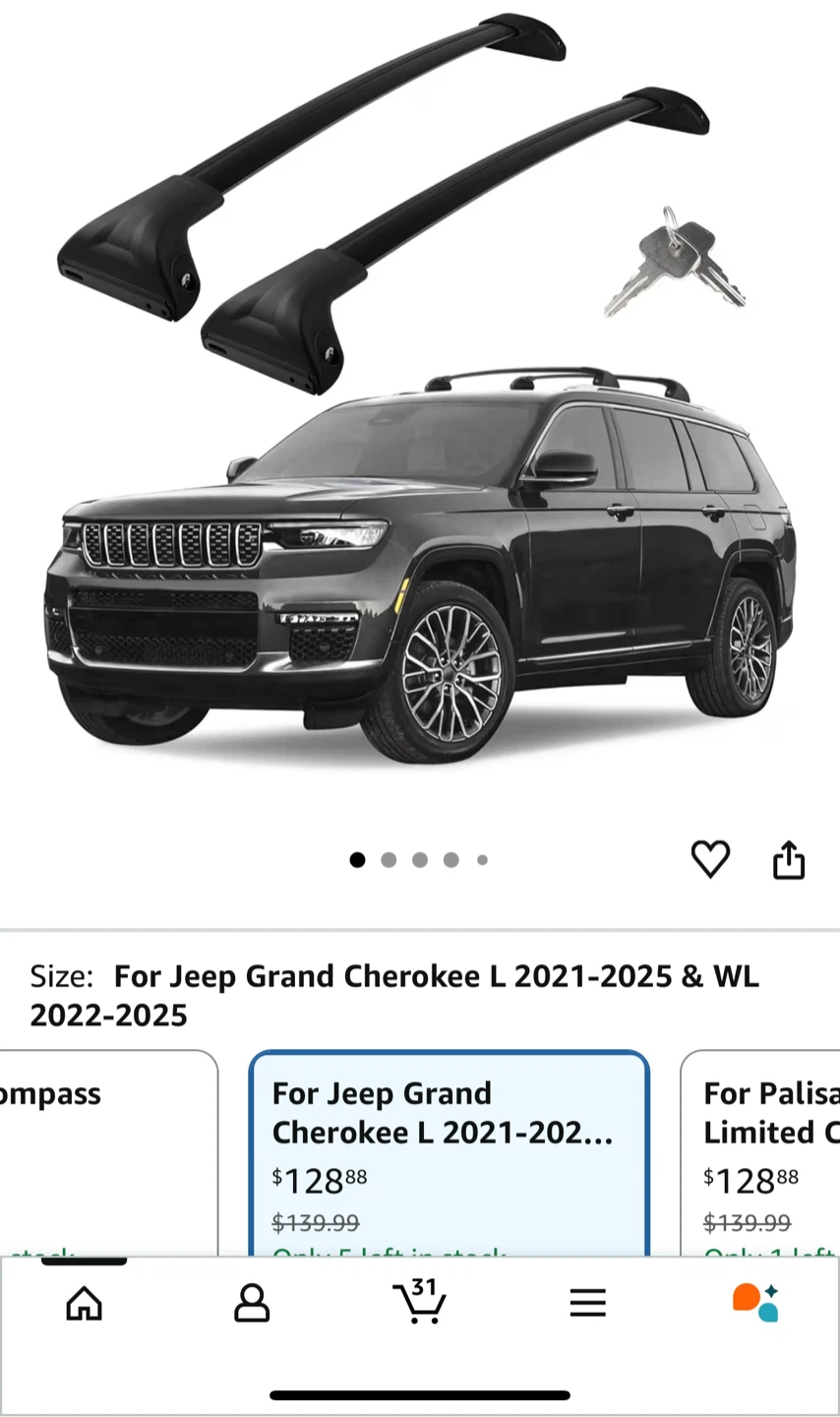 Koarigo Roof Rack Cross Bars for Jeep Grand Cherokee L 2021-2025