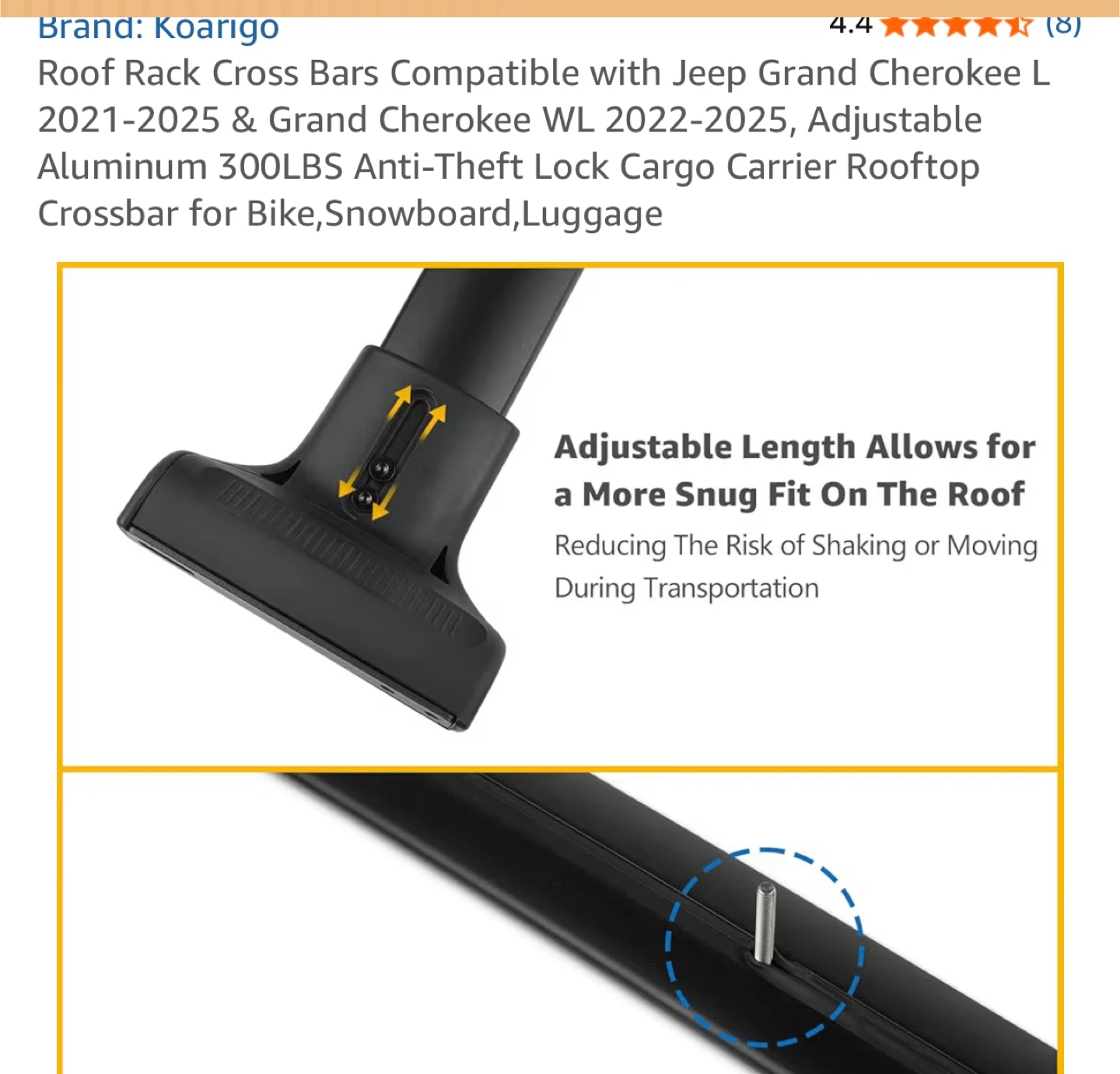 Koarigo Roof Rack Cross Bars for Jeep Grand Cherokee L 2021-2025 - photo 4