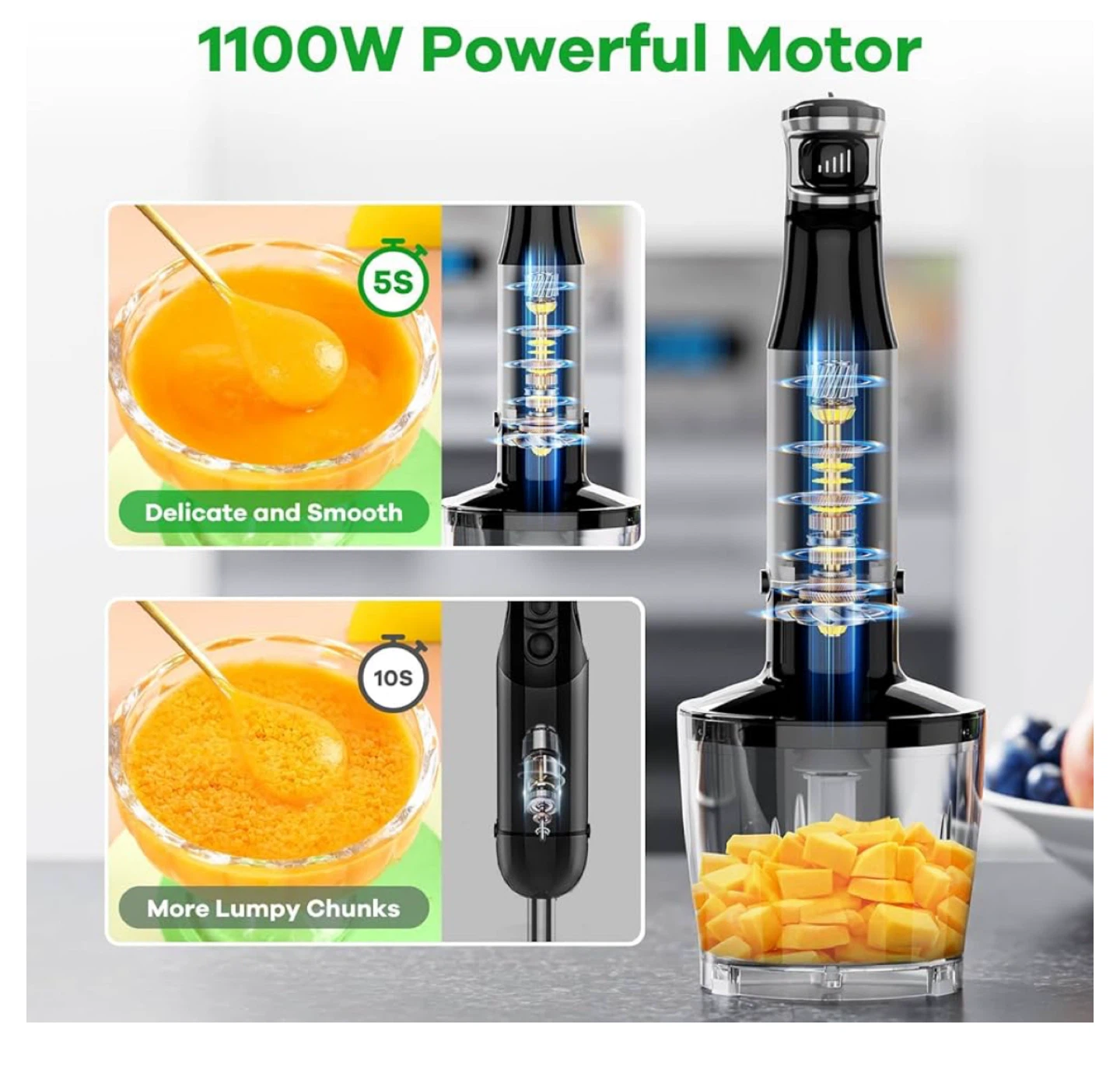 1100W Immersion Blender Set with Whisk and Chopper - photo 2